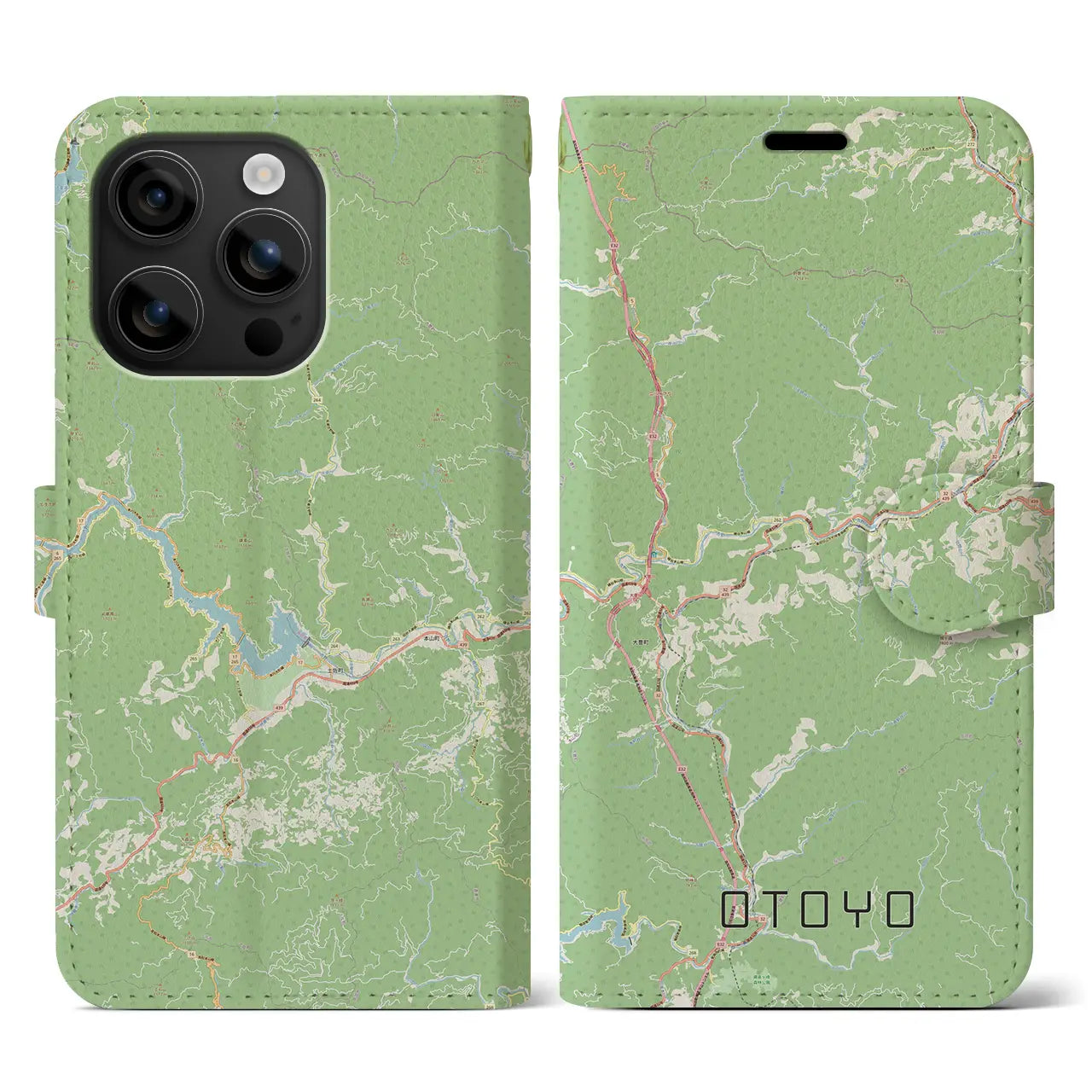 【大豊(高知県)】地図柄iPhoneケース(手帳タイプ)ナチュラル・iPhone 16 用