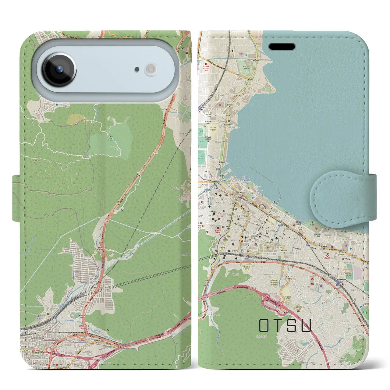 【大津(滋賀県)】地図柄iPhoneケース(手帳タイプ)ナチュラル・iPhone 17 Pro Max 用