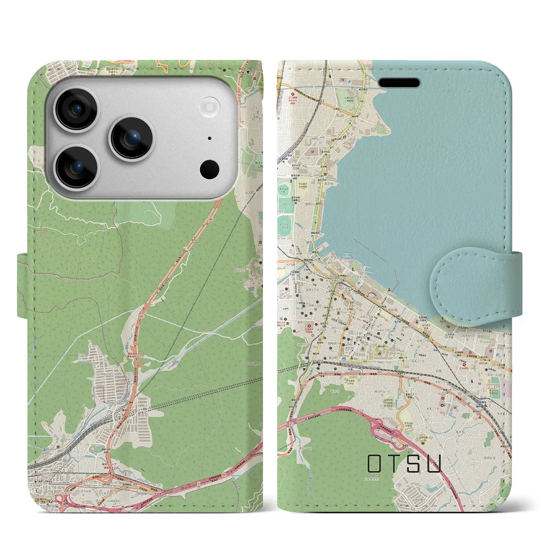 【大津(滋賀県)】地図柄iPhoneケース(手帳タイプ)モノトーン・iPhone 17 Pro Max 用