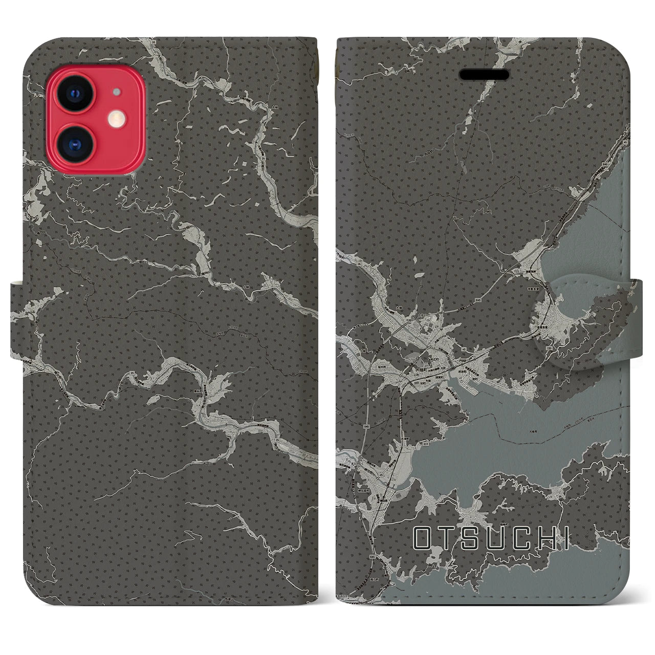 【大槌(岩手県)】地図柄iPhoneケース(手帳タイプ)モノトーン・iPhone 11 用