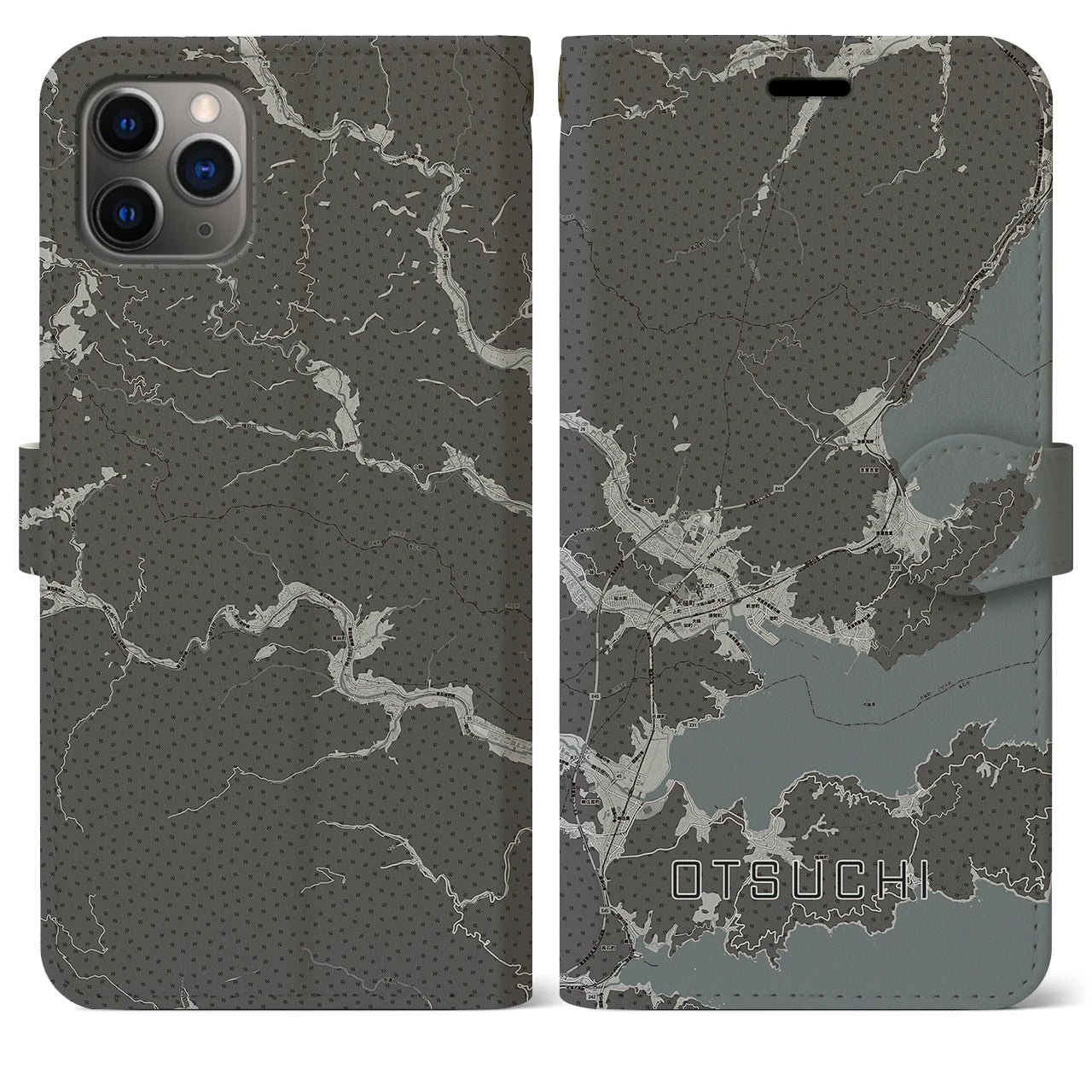 【大槌(岩手県)】地図柄iPhoneケース(手帳タイプ)モノトーン・iPhone 11 Pro Max 用