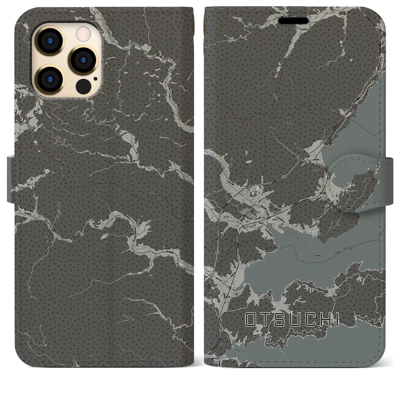 【大槌(岩手県)】地図柄iPhoneケース(手帳タイプ)モノトーン・iPhone 12 Pro Max 用