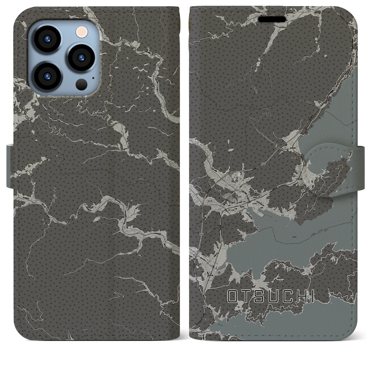【大槌(岩手県)】地図柄iPhoneケース(手帳タイプ)モノトーン・iPhone 13 Pro Max 用
