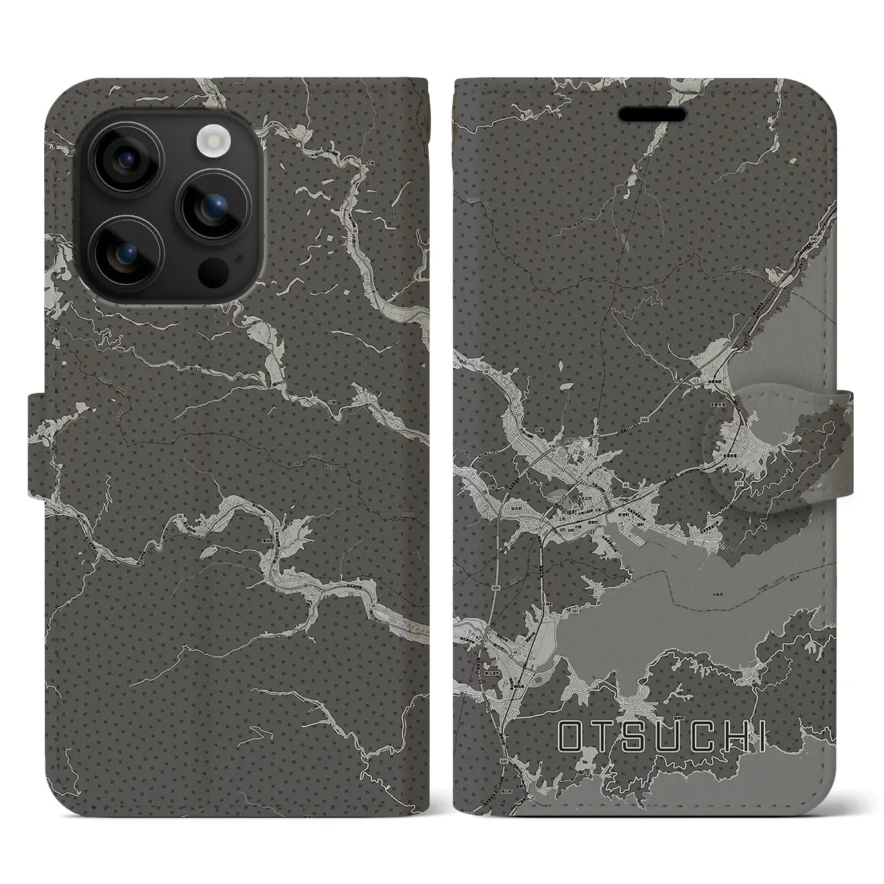 【大槌(岩手県)】地図柄iPhoneケース(手帳タイプ)モノトーン・iPhone 16 用