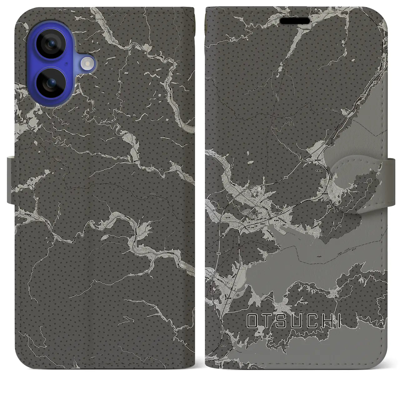 【大槌(岩手県)】地図柄iPhoneケース(手帳タイプ)モノトーン・iPhone 16 Pro Max 用