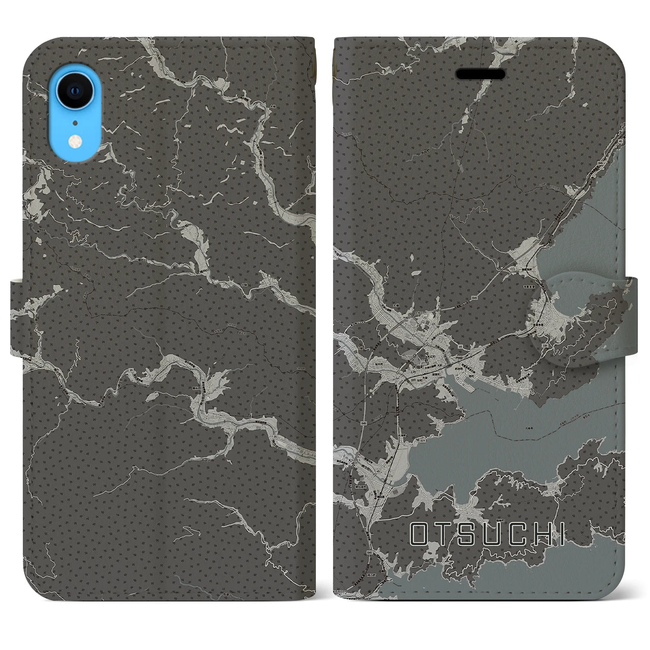 【大槌(岩手県)】地図柄iPhoneケース(手帳タイプ)モノトーン・iPhone XR 用