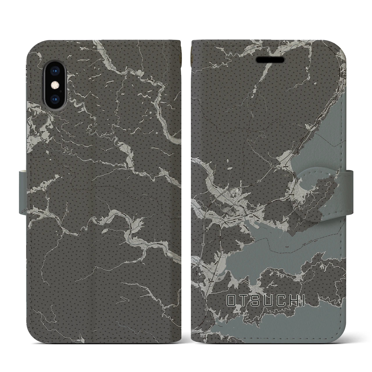 【大槌(岩手県)】地図柄iPhoneケース(手帳タイプ)モノトーン・iPhone XS / X 用