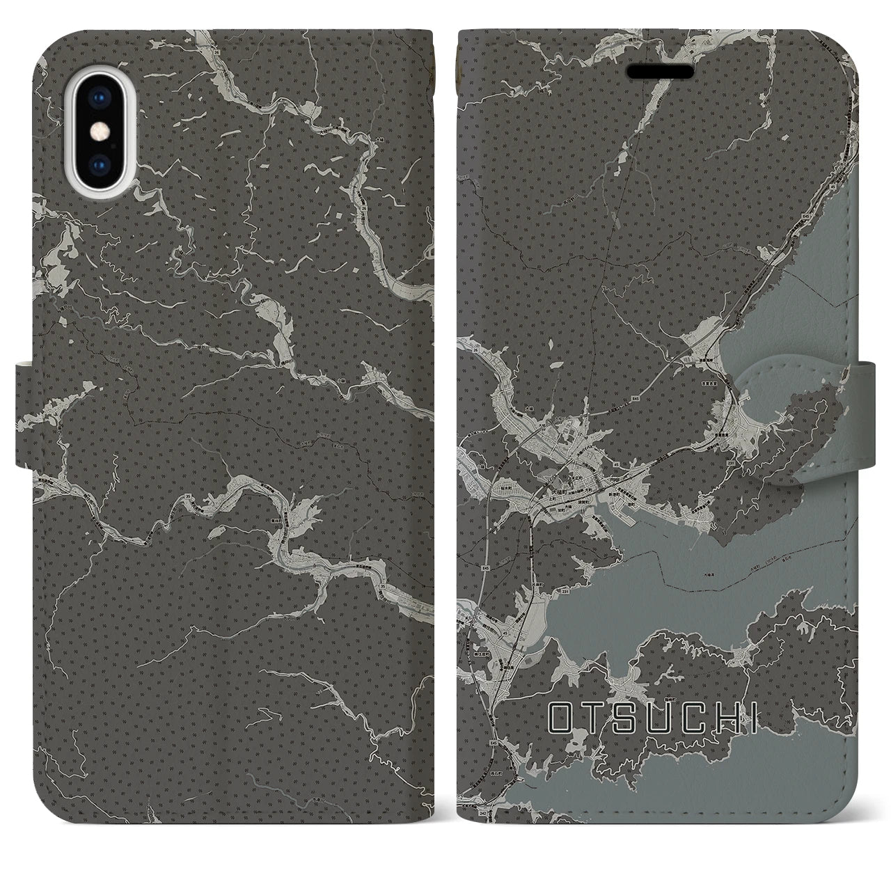 【大槌(岩手県)】地図柄iPhoneケース(手帳タイプ)モノトーン・iPhone XS Max 用