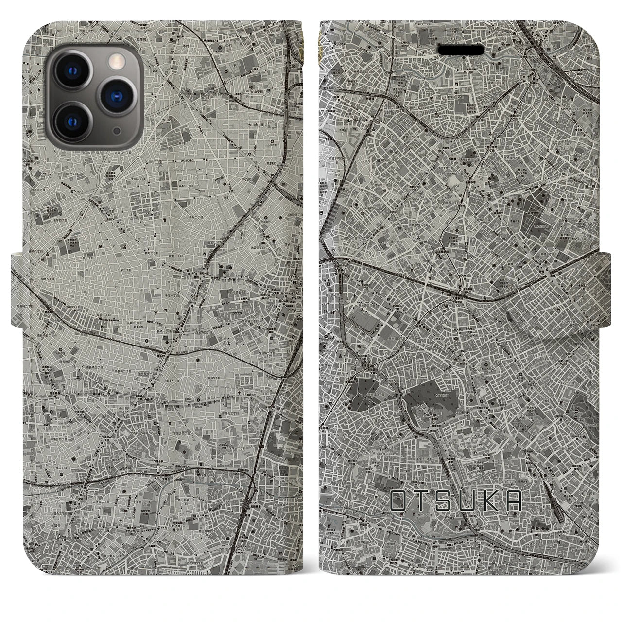 【大塚(東京都)】地図柄iPhoneケース(手帳タイプ)モノトーン・iPhone 11 Pro Max 用