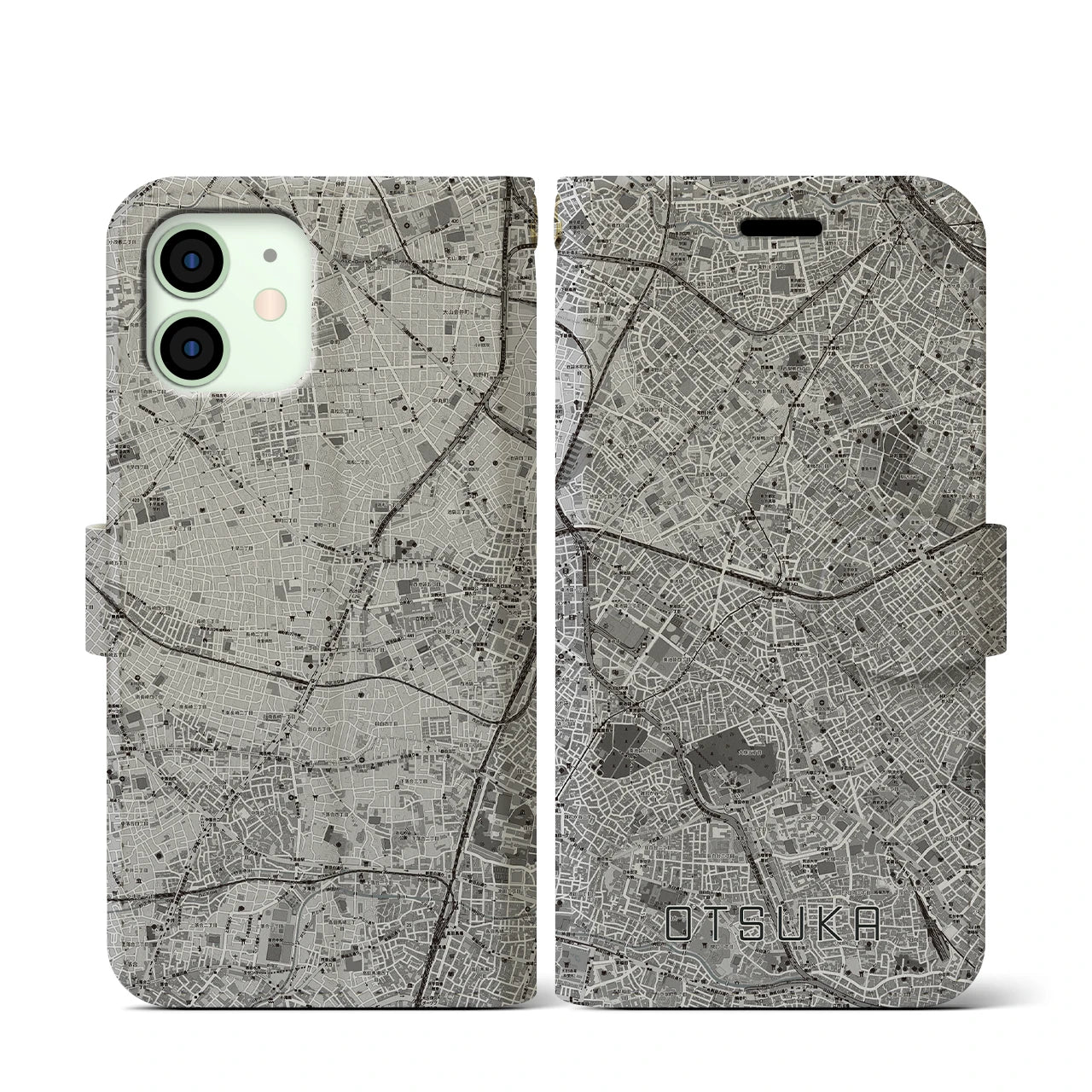 【大塚(東京都)】地図柄iPhoneケース(手帳タイプ)モノトーン・iPhone 12 mini 用