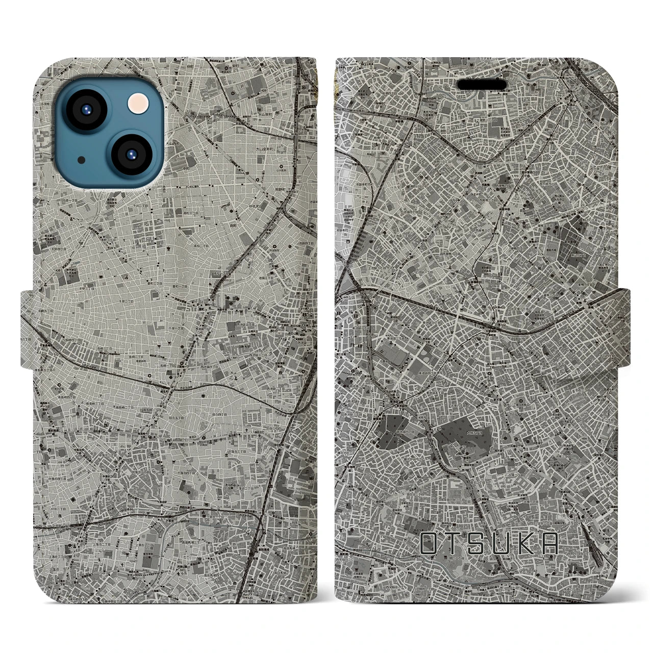 【大塚(東京都)】地図柄iPhoneケース(手帳タイプ)モノトーン・iPhone 13 用