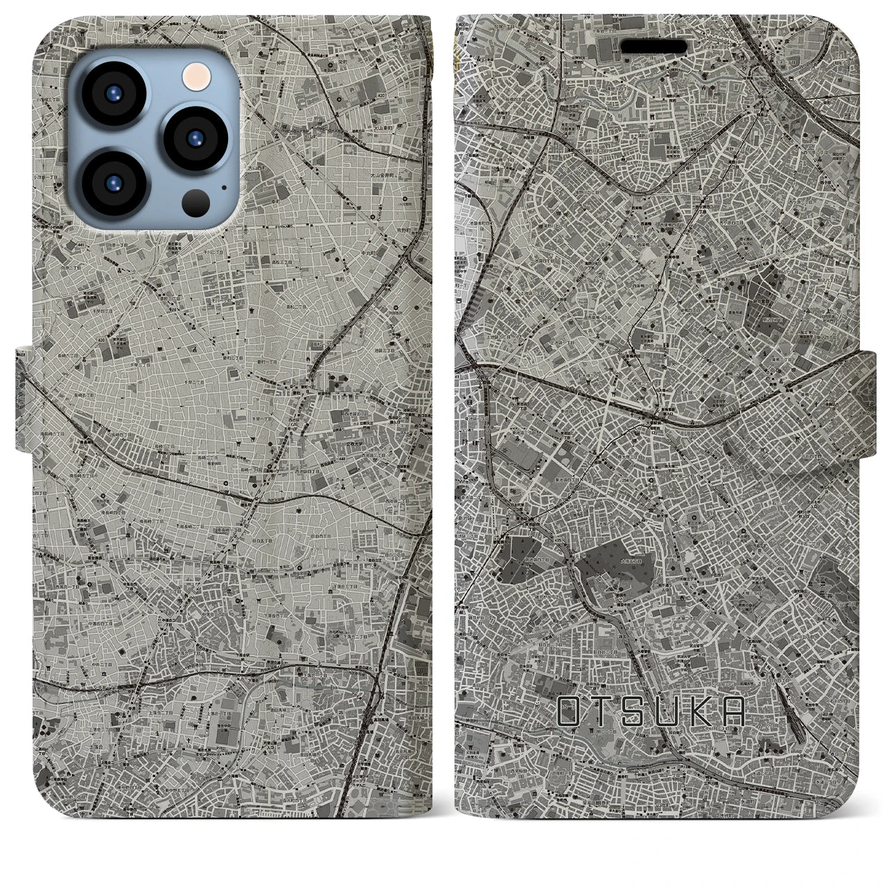 【大塚(東京都)】地図柄iPhoneケース(手帳タイプ)モノトーン・iPhone 13 Pro Max 用
