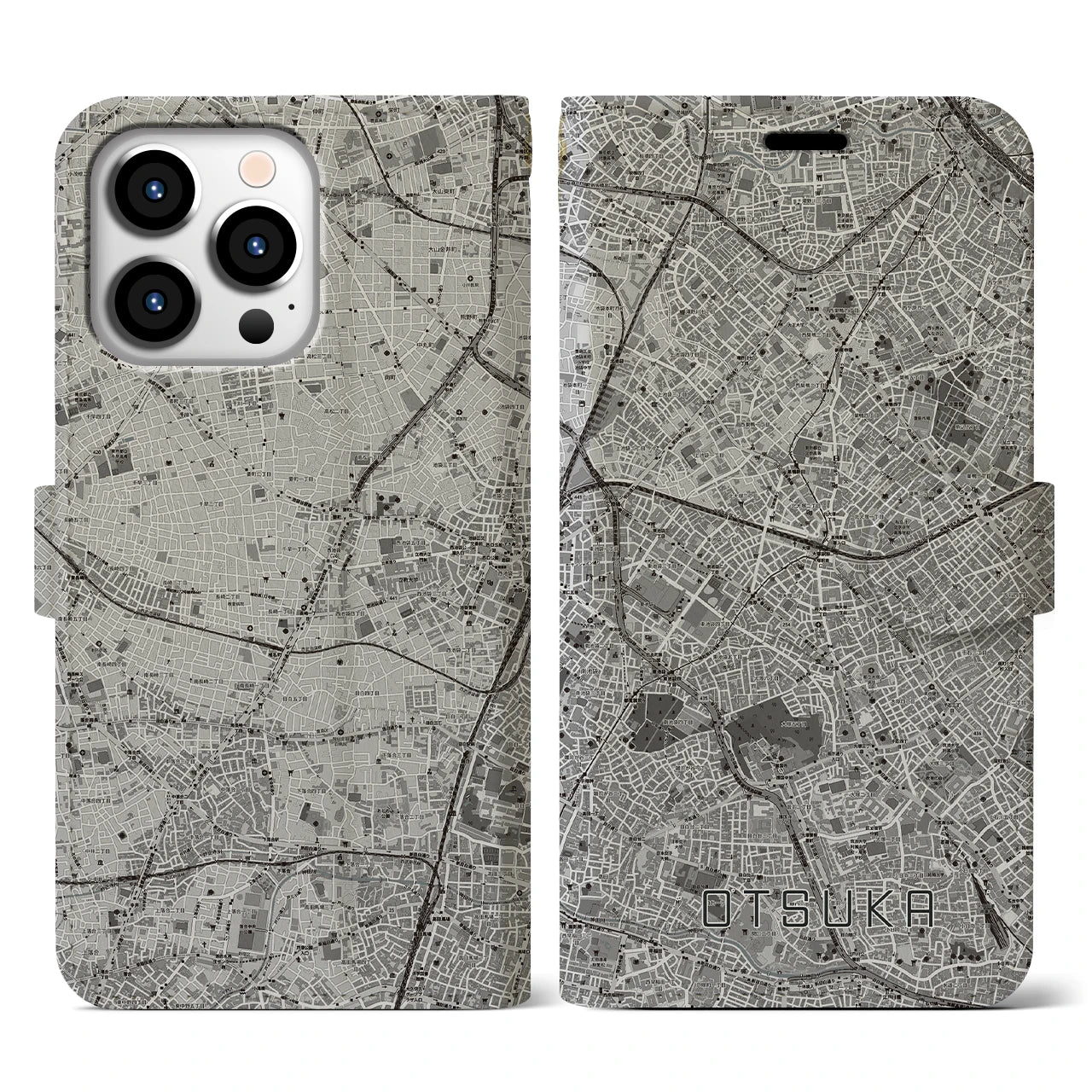 【大塚(東京都)】地図柄iPhoneケース(手帳タイプ)モノトーン・iPhone 13 Pro 用