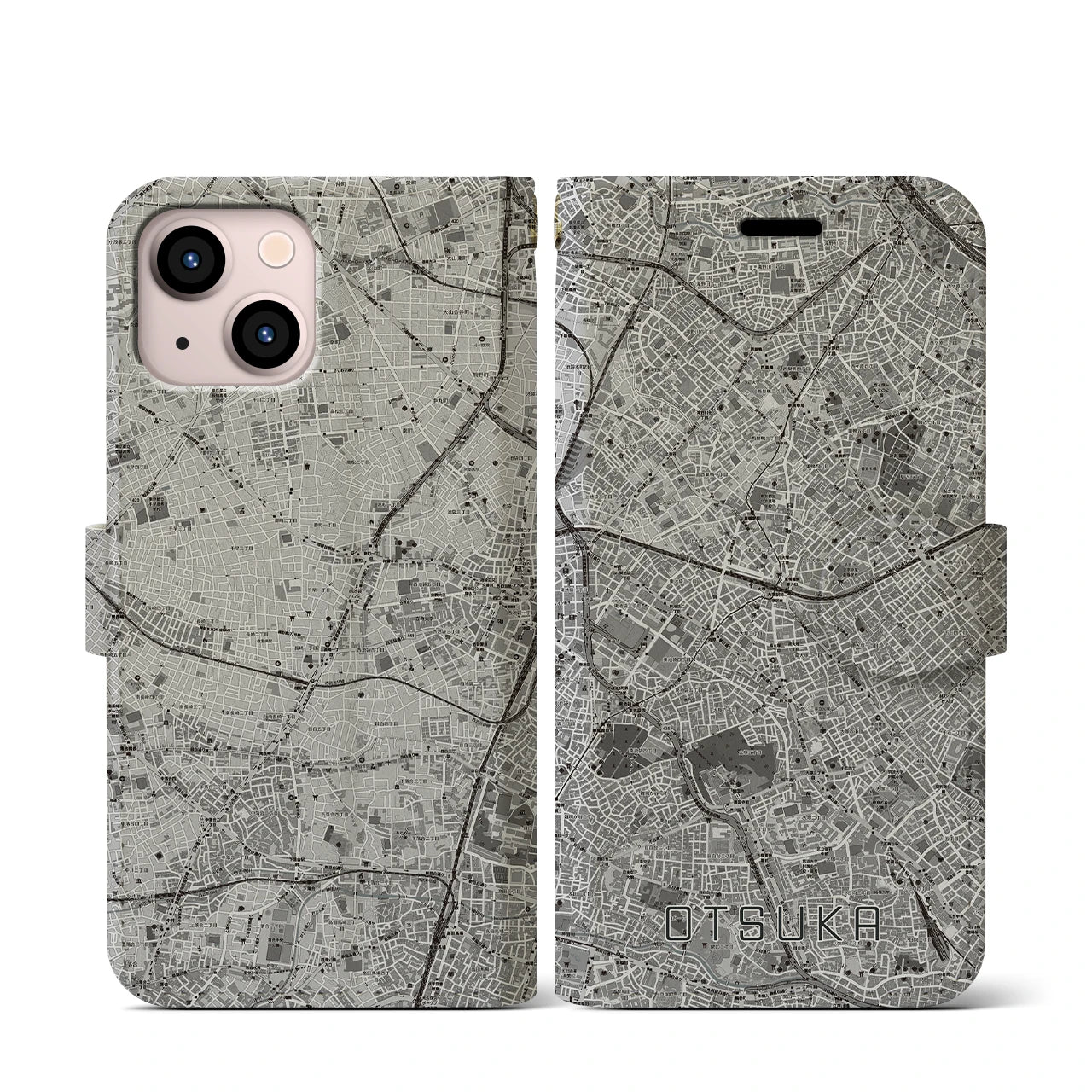 【大塚(東京都)】地図柄iPhoneケース(手帳タイプ)モノトーン・iPhone 13 mini 用