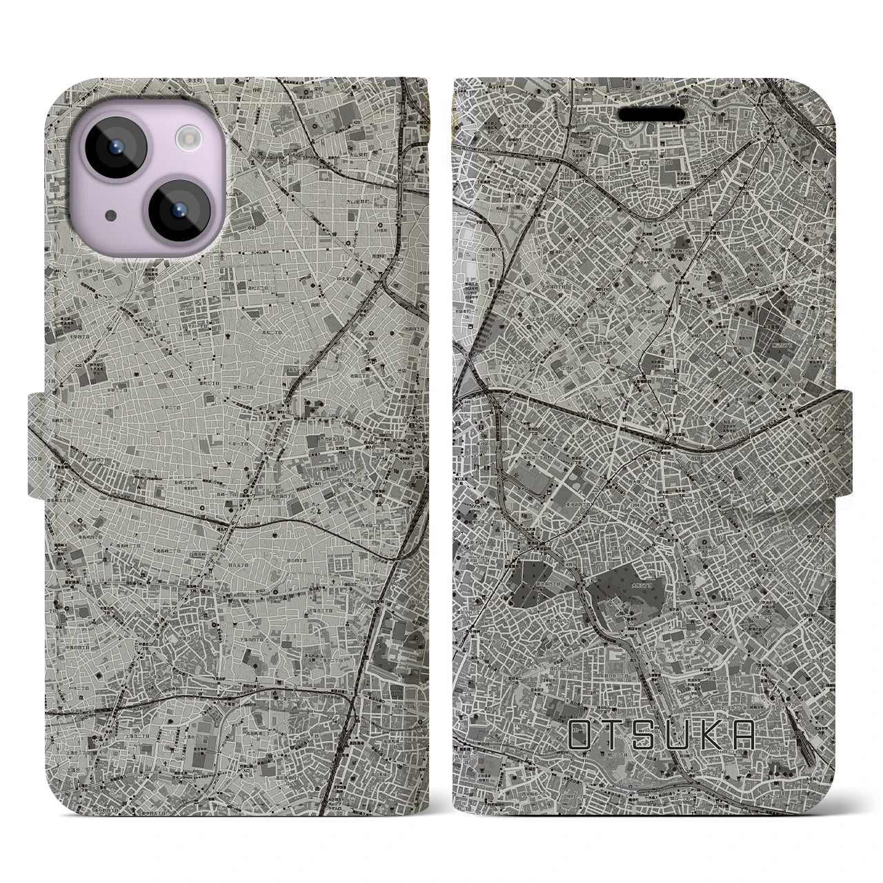 【大塚(東京都)】地図柄iPhoneケース(手帳タイプ)モノトーン・iPhone 14 用
