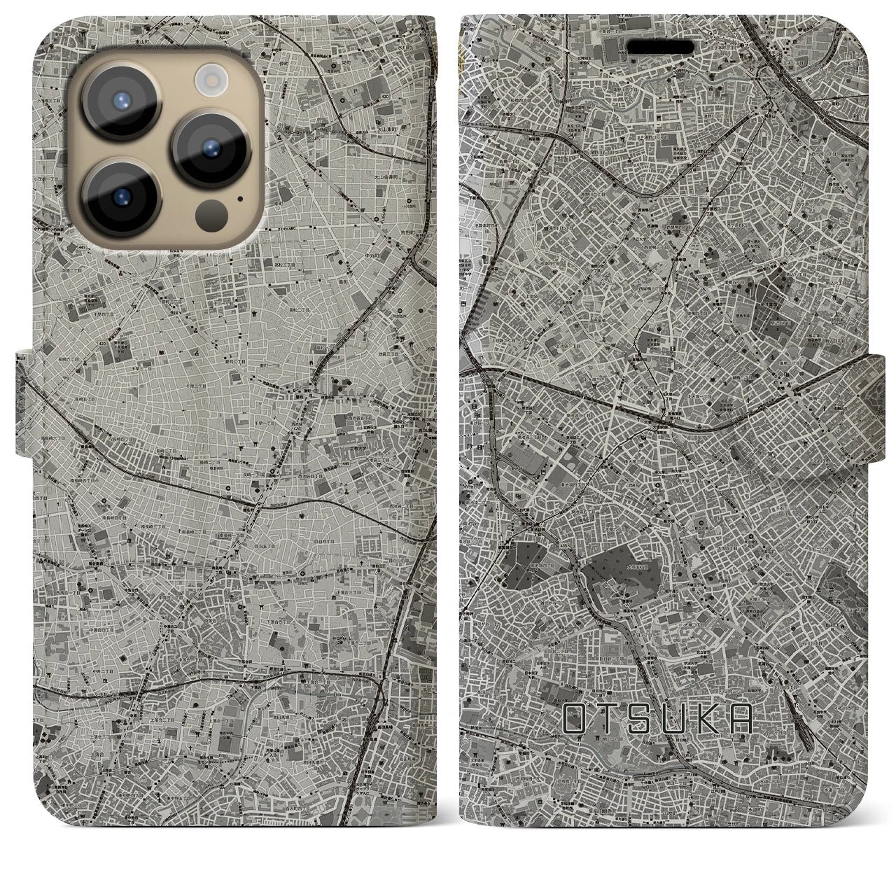 【大塚(東京都)】地図柄iPhoneケース(手帳タイプ)モノトーン・iPhone 14 Pro Max 用