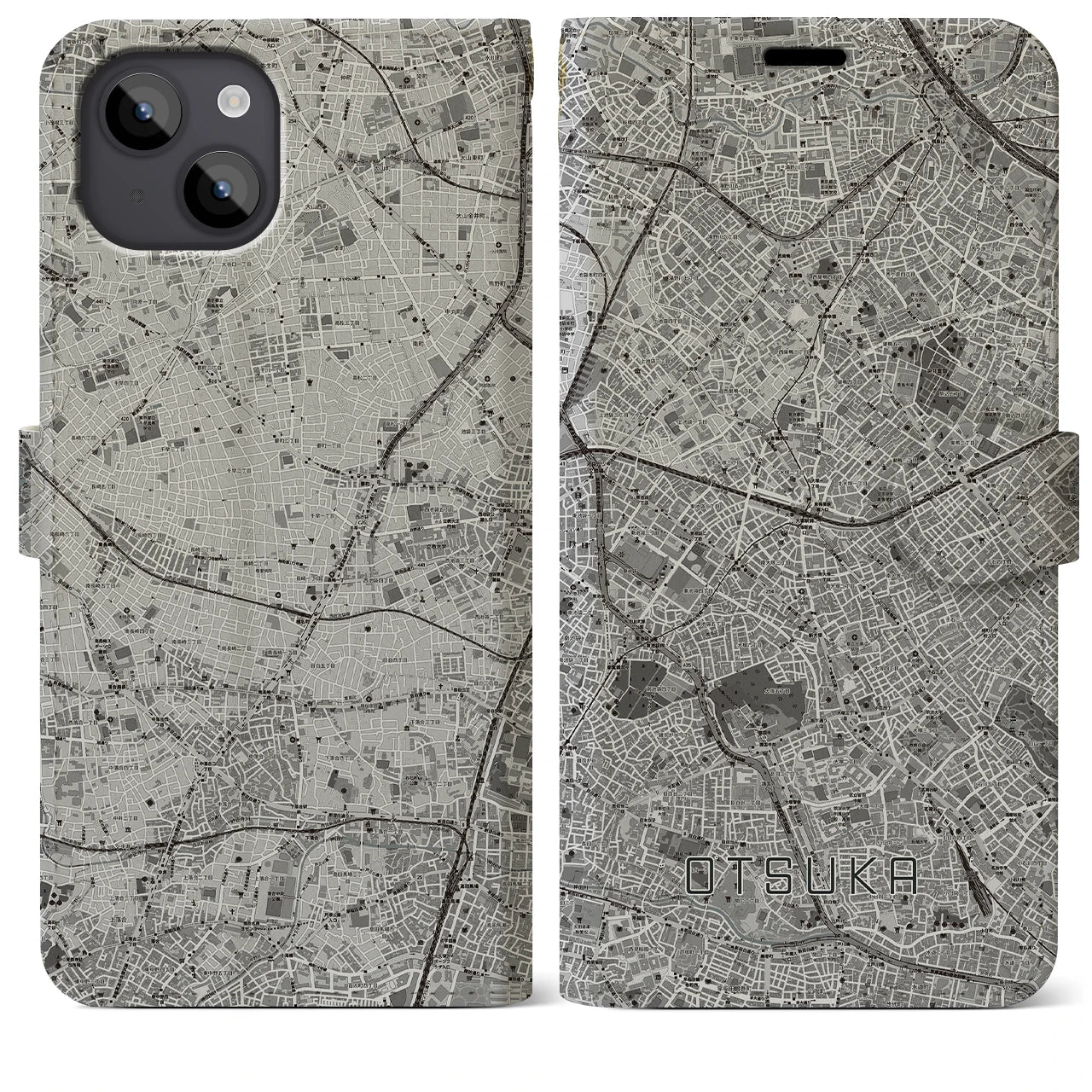 【大塚(東京都)】地図柄iPhoneケース(手帳タイプ)モノトーン・iPhone 14 Plus 用