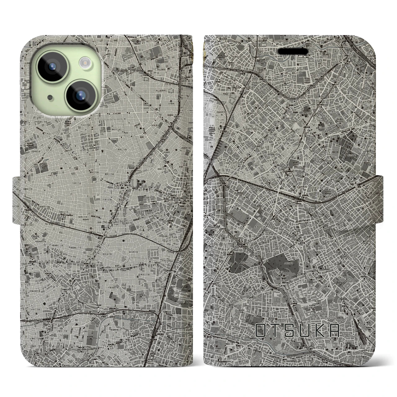 【大塚(東京都)】地図柄iPhoneケース(手帳タイプ)モノトーン・iPhone 15 用