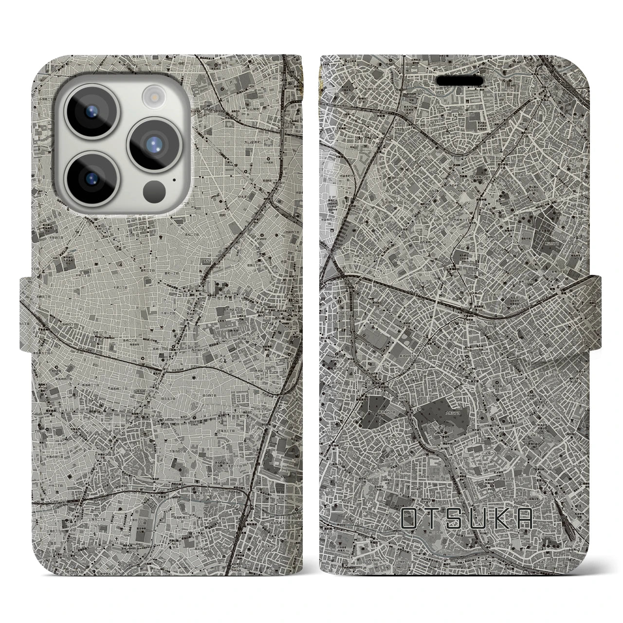 【大塚(東京都)】地図柄iPhoneケース(手帳タイプ)モノトーン・iPhone 15 Pro 用