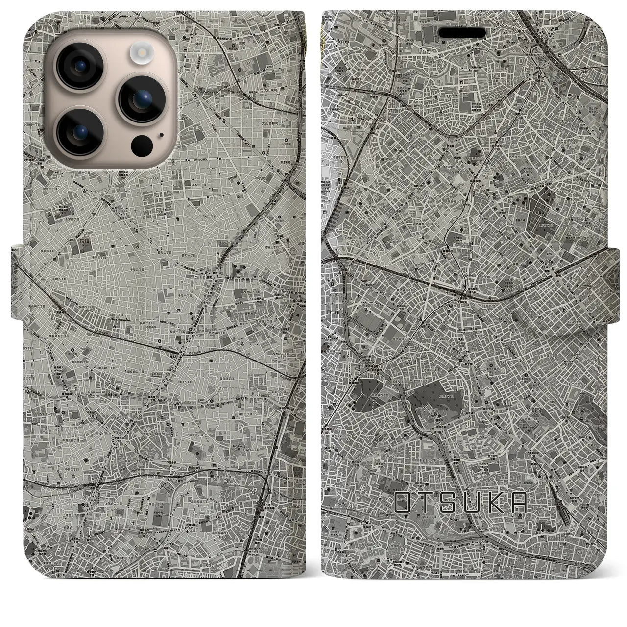 【大塚(東京都)】地図柄iPhoneケース(手帳タイプ)モノトーン・iPhone 16 Plus 用