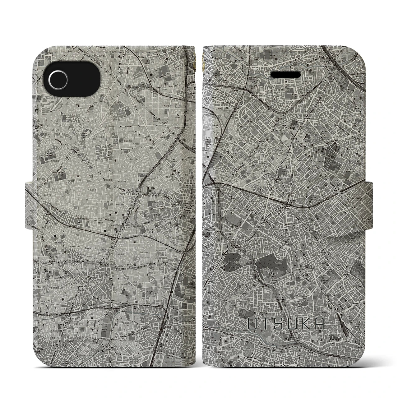 【大塚(東京都)】地図柄iPhoneケース(手帳タイプ)モノトーン・iPhone SE(第3 / 第2世代) / 8 / 7 / 6s / 6 用