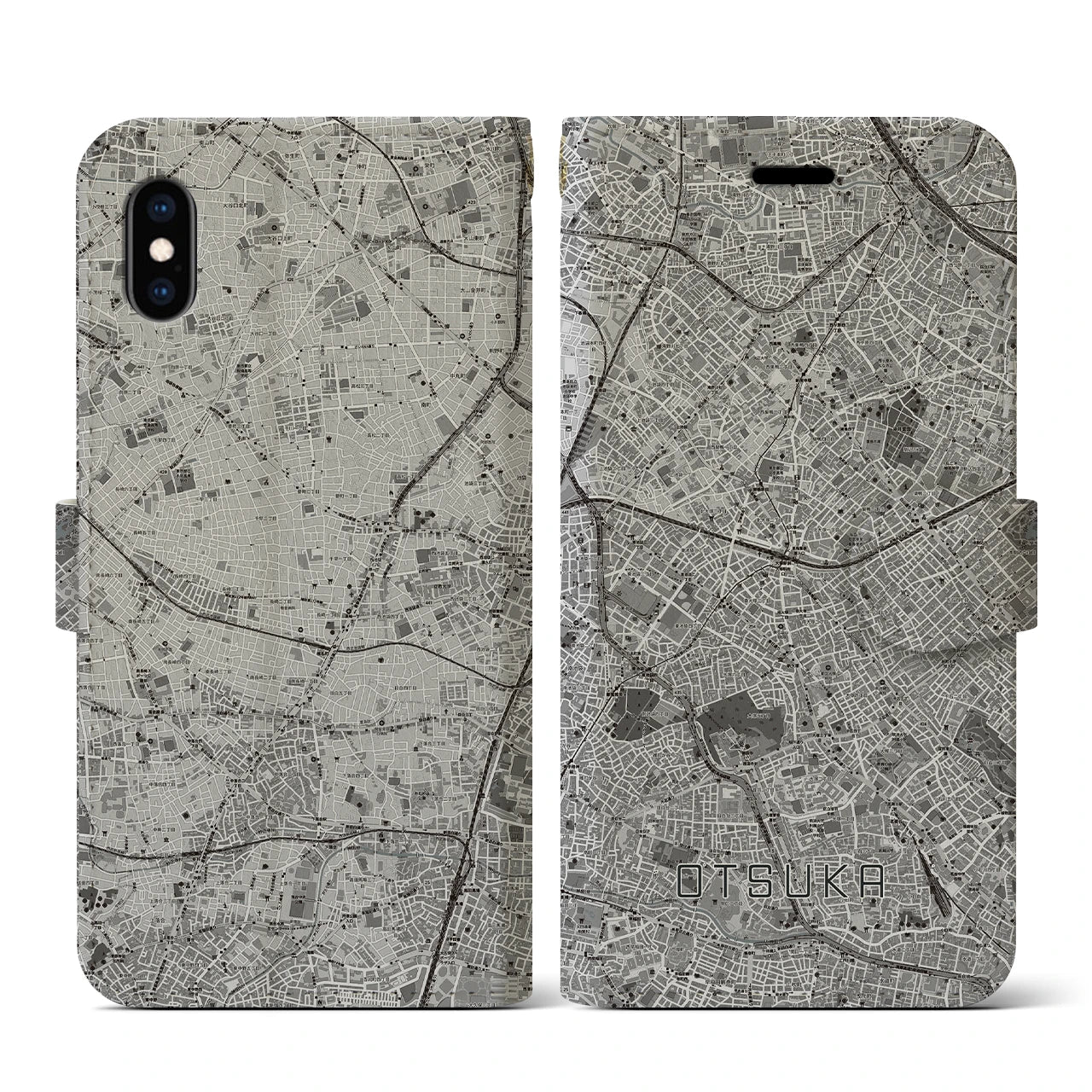 【大塚(東京都)】地図柄iPhoneケース(手帳タイプ)モノトーン・iPhone XS / X 用