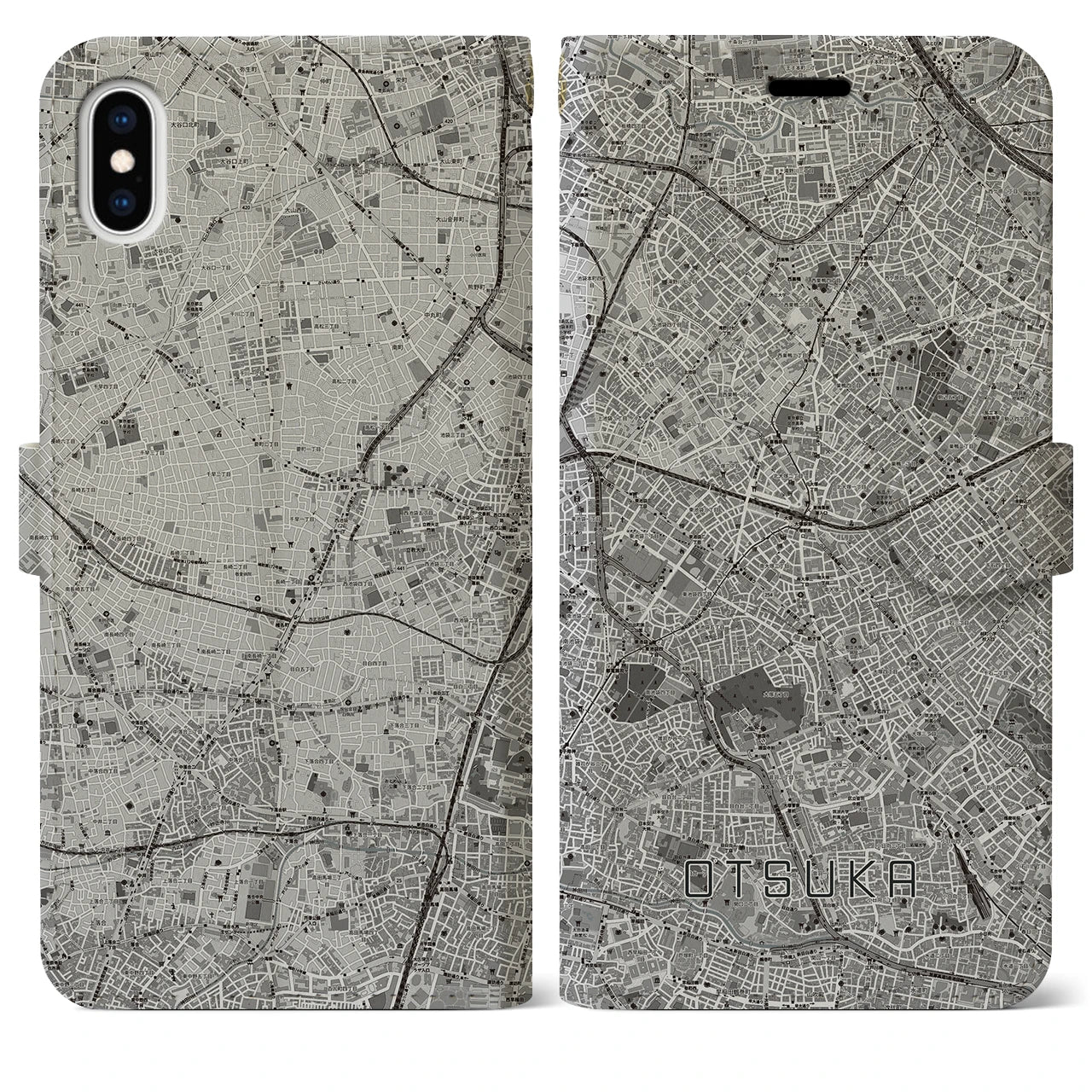 【大塚(東京都)】地図柄iPhoneケース(手帳タイプ)モノトーン・iPhone XS Max 用