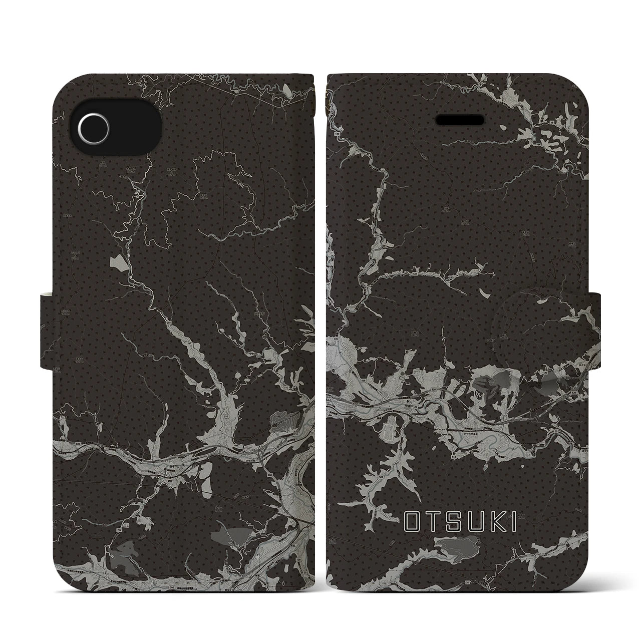 【大月(山梨県)】地図柄iPhoneケース(手帳タイプ)モノトーン・iPhone SE(第3 / 第2世代) / 8 / 7 / 6s / 6 用