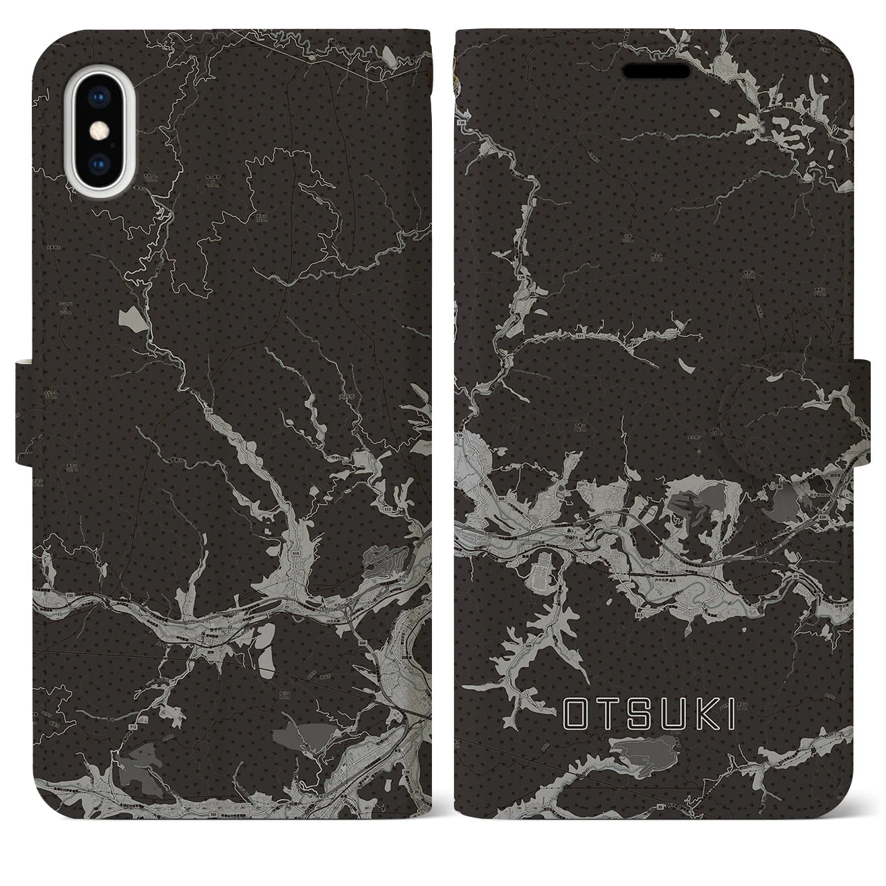 【大月(山梨県)】地図柄iPhoneケース(手帳タイプ)モノトーン・iPhone XS Max 用