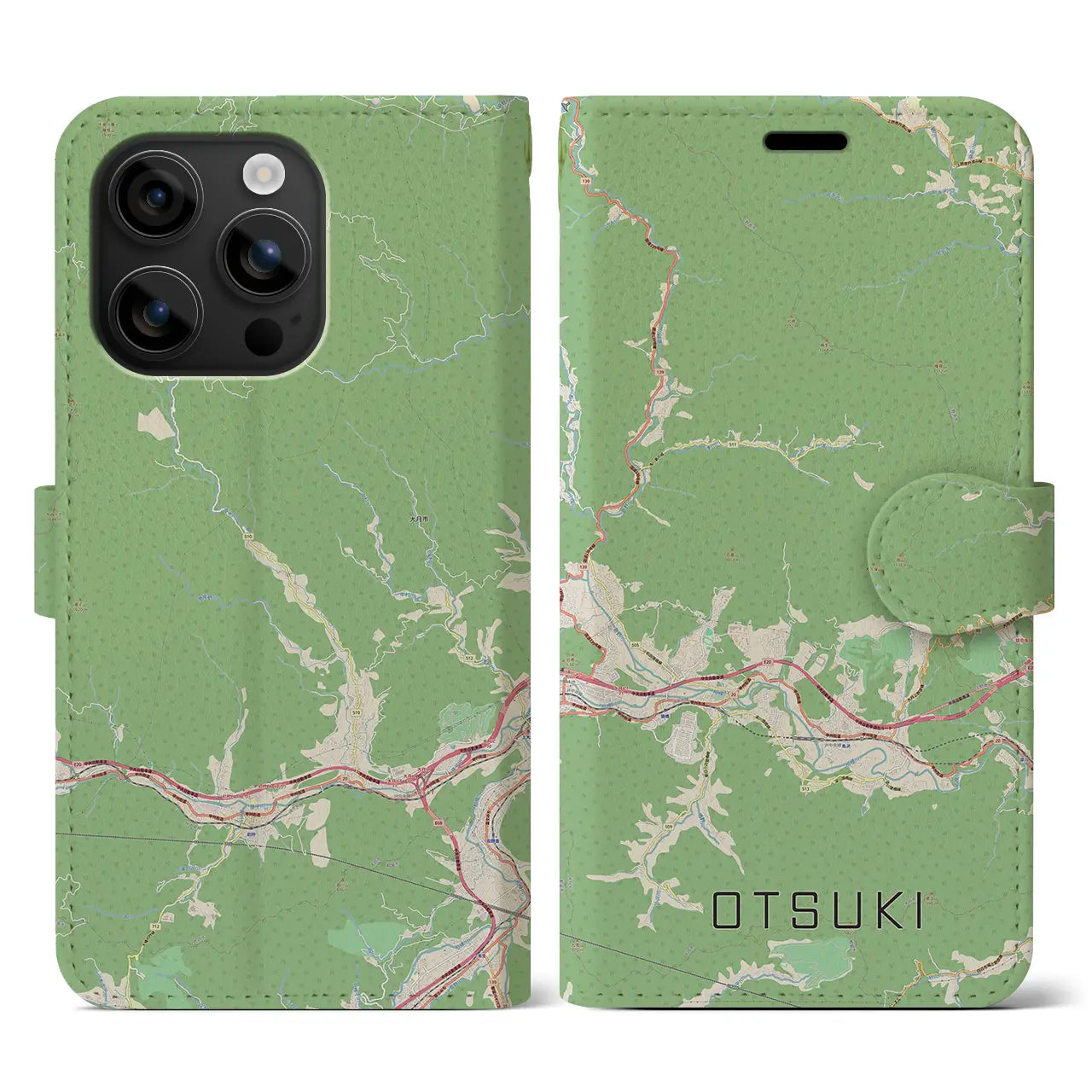 【大月(山梨県)】地図柄iPhoneケース(手帳タイプ)ナチュラル・iPhone 16 用