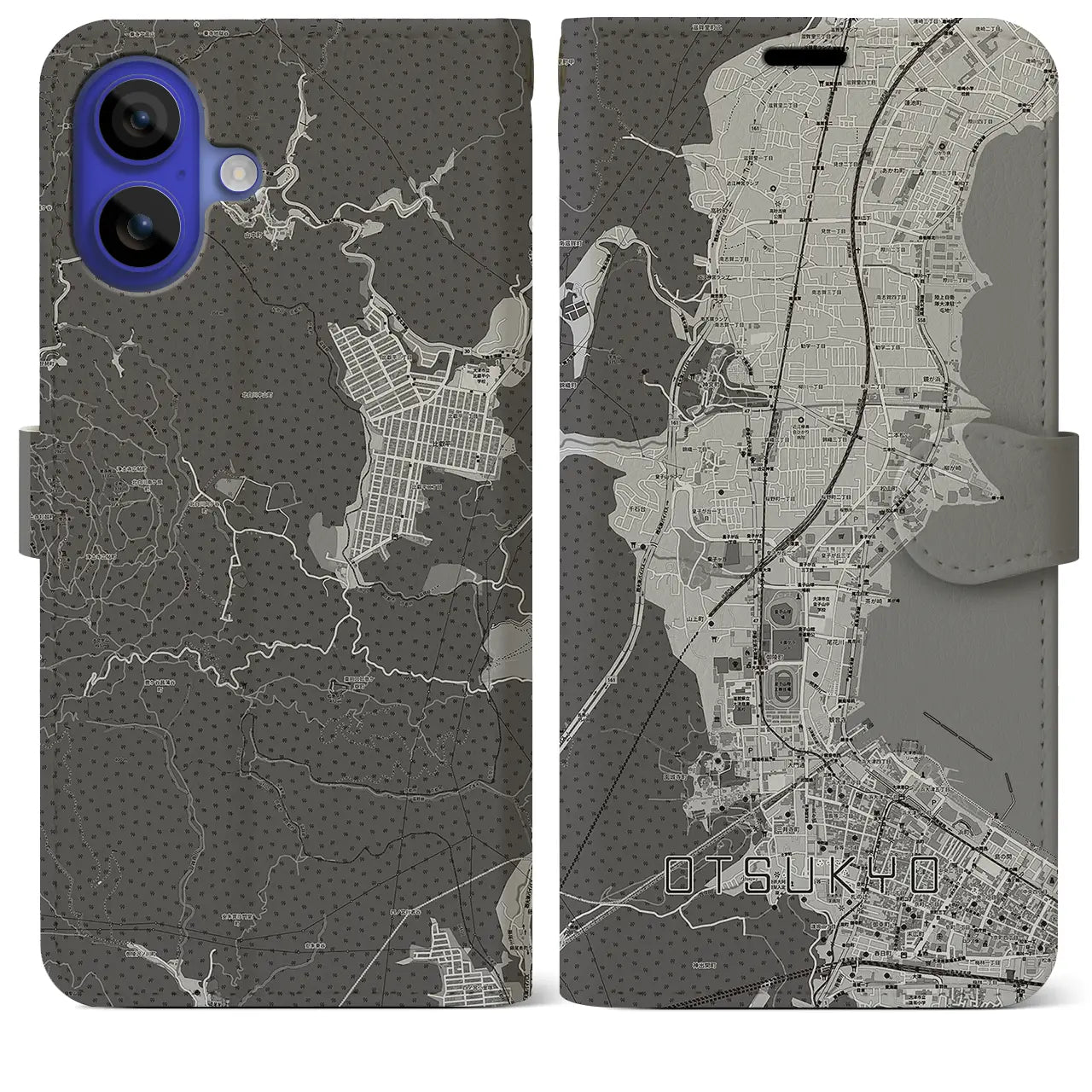 【大津京(滋賀県)】地図柄iPhoneケース(手帳タイプ)モノトーン・iPhone 16 Pro Max 用