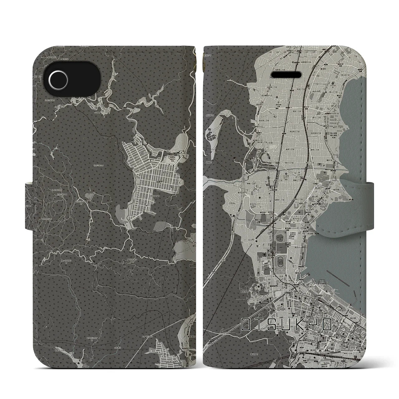 【大津京(滋賀県)】地図柄iPhoneケース(手帳タイプ)モノトーン・iPhone SE(第3 / 第2世代) / 8 / 7 / 6s / 6 用