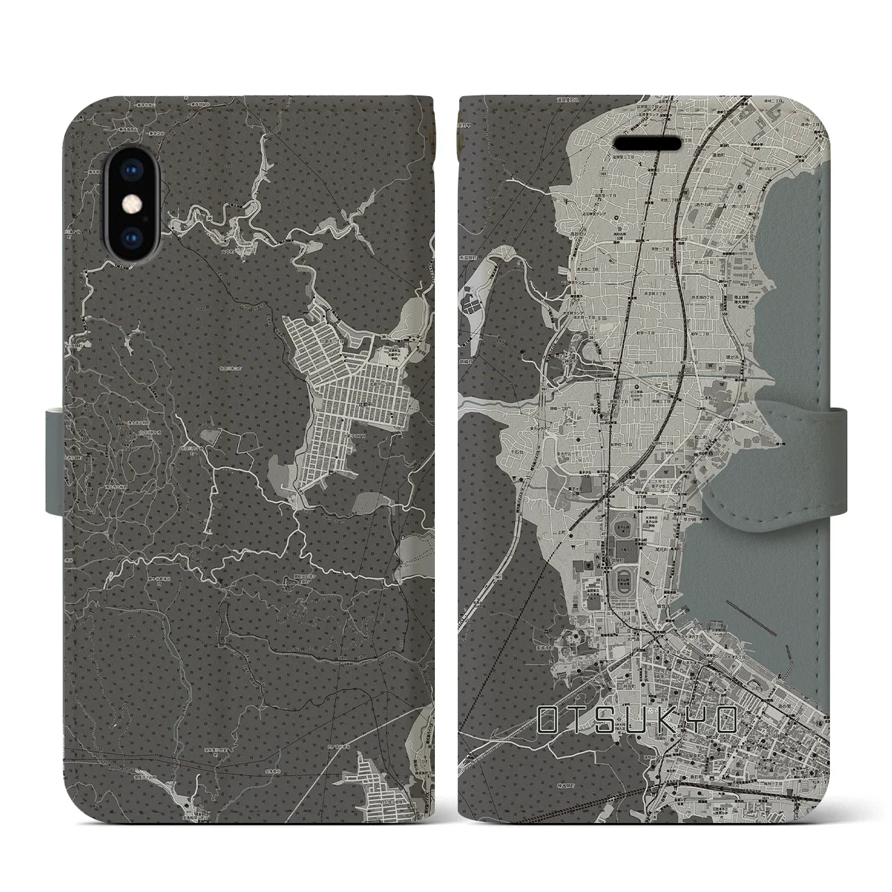 【大津京(滋賀県)】地図柄iPhoneケース(手帳タイプ)モノトーン・iPhone XS / X 用
