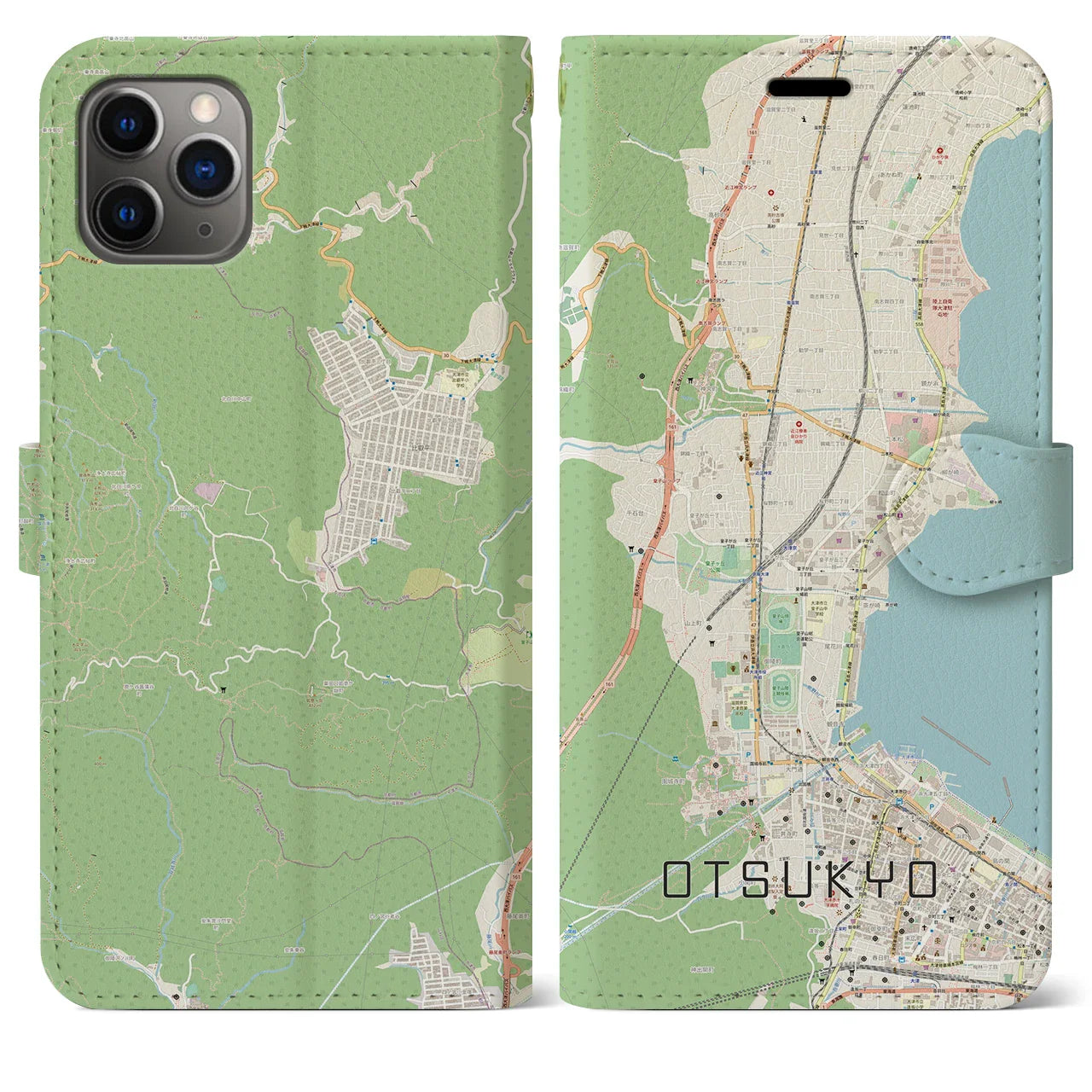 【大津京(滋賀県)】地図柄iPhoneケース(手帳タイプ)ナチュラル・iPhone 11 Pro Max 用
