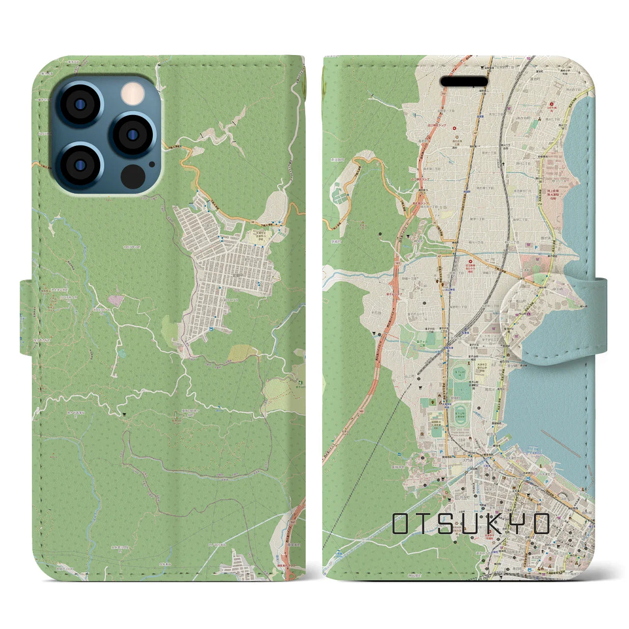 【大津京(滋賀県)】地図柄iPhoneケース(手帳タイプ)ナチュラル・iPhone 12 / 12 Pro 用