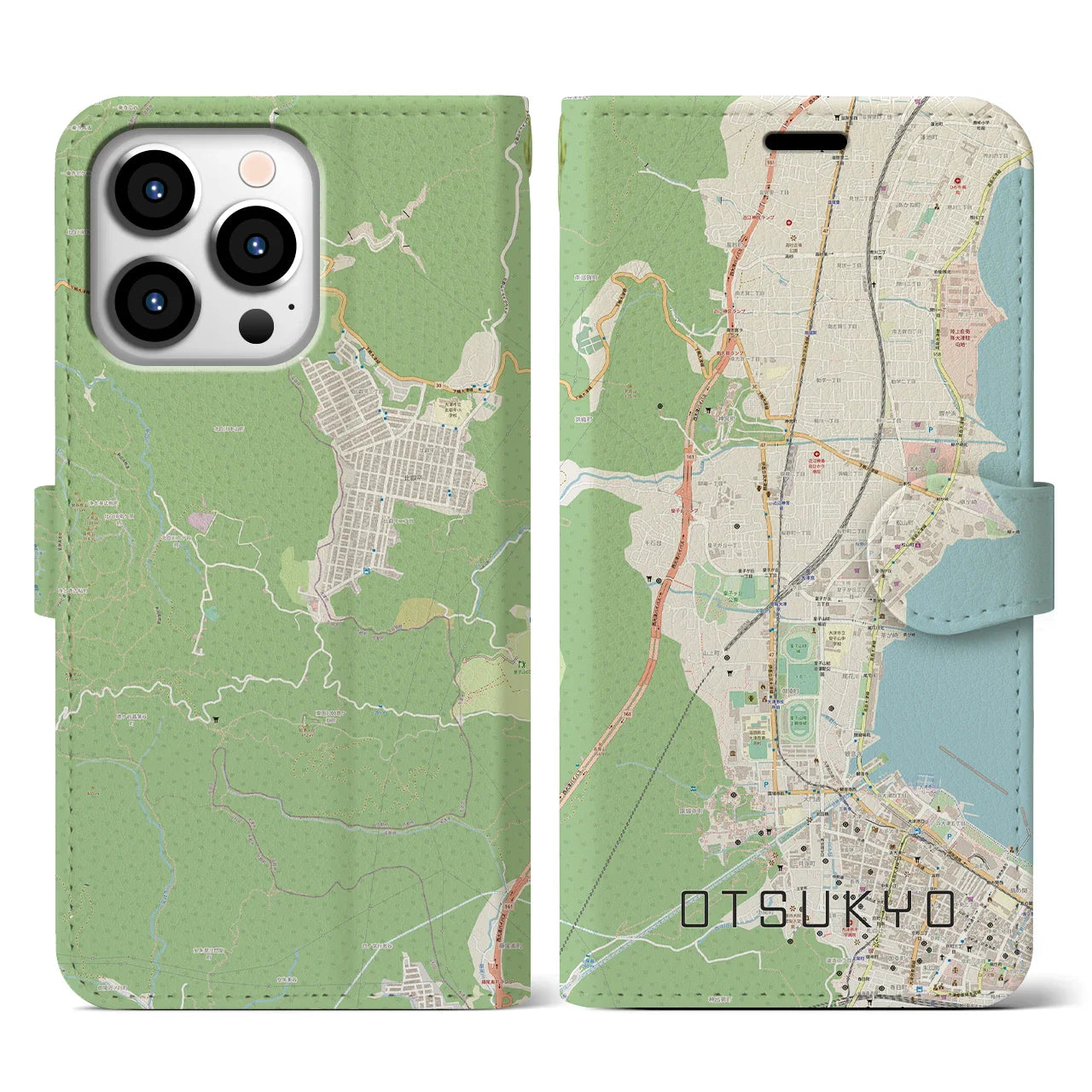 【大津京(滋賀県)】地図柄iPhoneケース(手帳タイプ)ナチュラル・iPhone 13 Pro 用