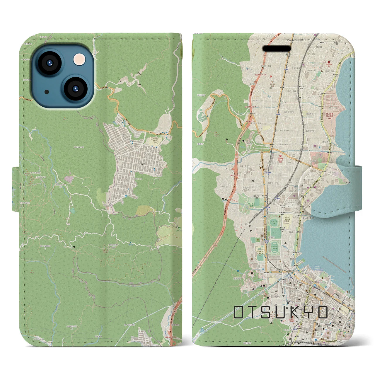 【大津京(滋賀県)】地図柄iPhoneケース(手帳タイプ)ナチュラル・iPhone 13 用