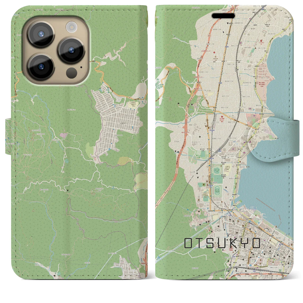 【大津京(滋賀県)】地図柄iPhoneケース(手帳タイプ)ナチュラル・iPhone 14 Pro Max 用