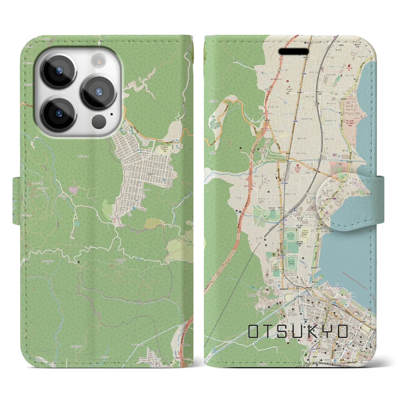 【大津京(滋賀県)】地図柄iPhoneケース(手帳タイプ)ナチュラル・iPhone 14 Pro 用