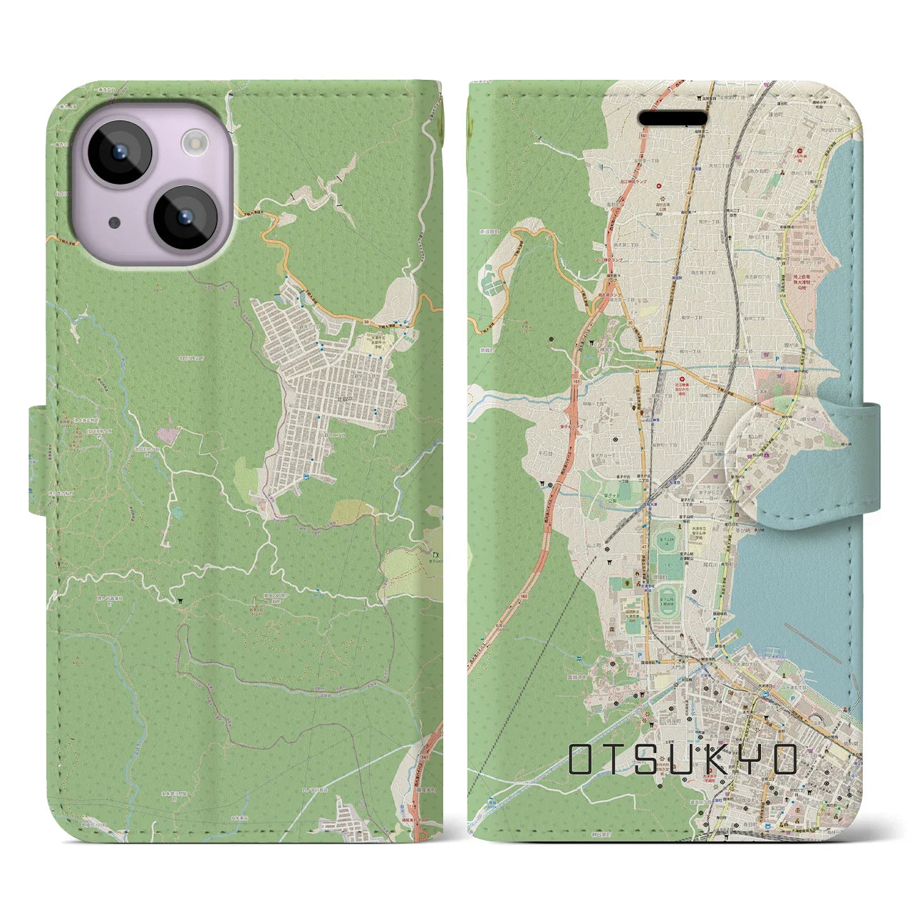 【大津京(滋賀県)】地図柄iPhoneケース(手帳タイプ)ナチュラル・iPhone 14 用