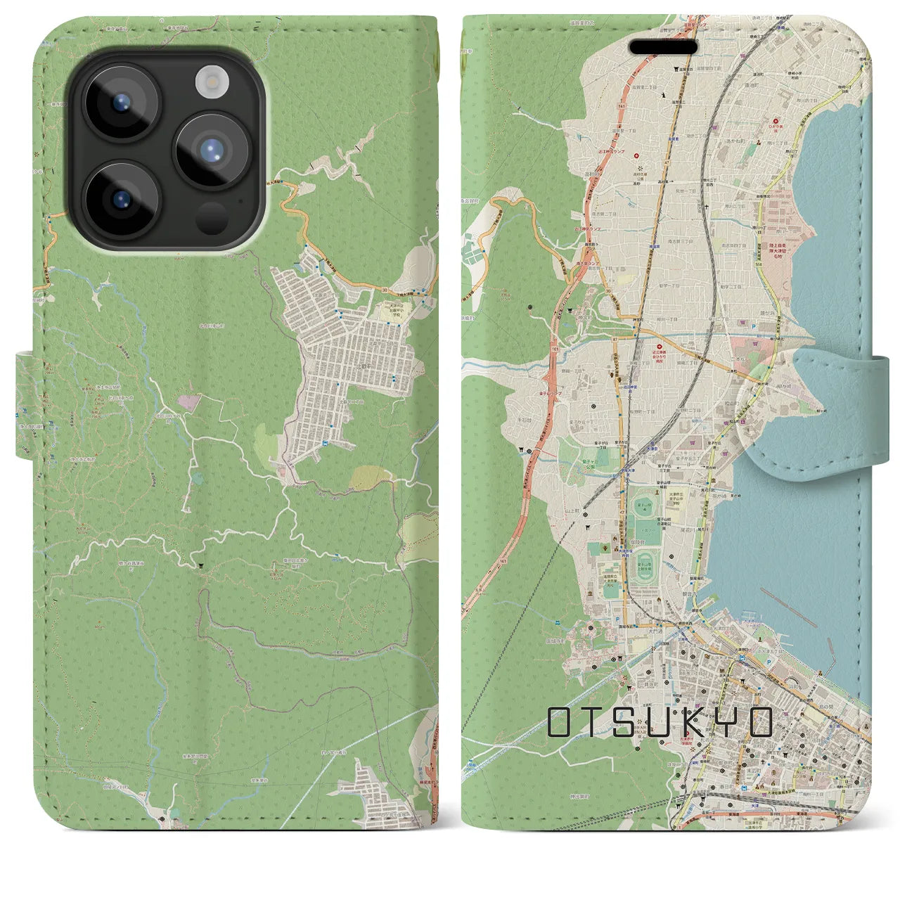 【大津京(滋賀県)】地図柄iPhoneケース(手帳タイプ)ナチュラル・iPhone 15 Pro Max 用