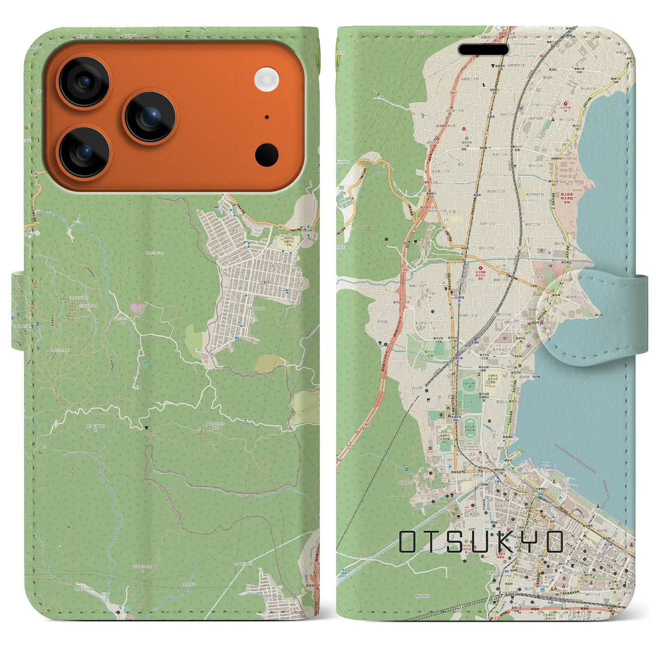 【大津京(滋賀県)】地図柄iPhoneケース(手帳タイプ)モノトーン・iPhone 17 Pro Max 用