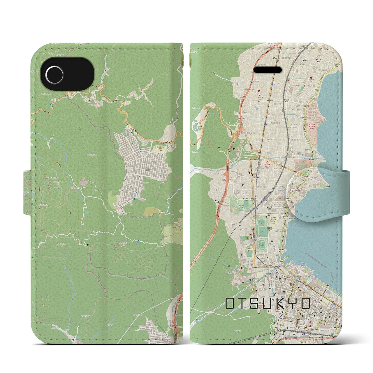 【大津京(滋賀県)】地図柄iPhoneケース(手帳タイプ)ナチュラル・iPhone SE(第3 / 第2世代) / 8 / 7 / 6s / 6 用