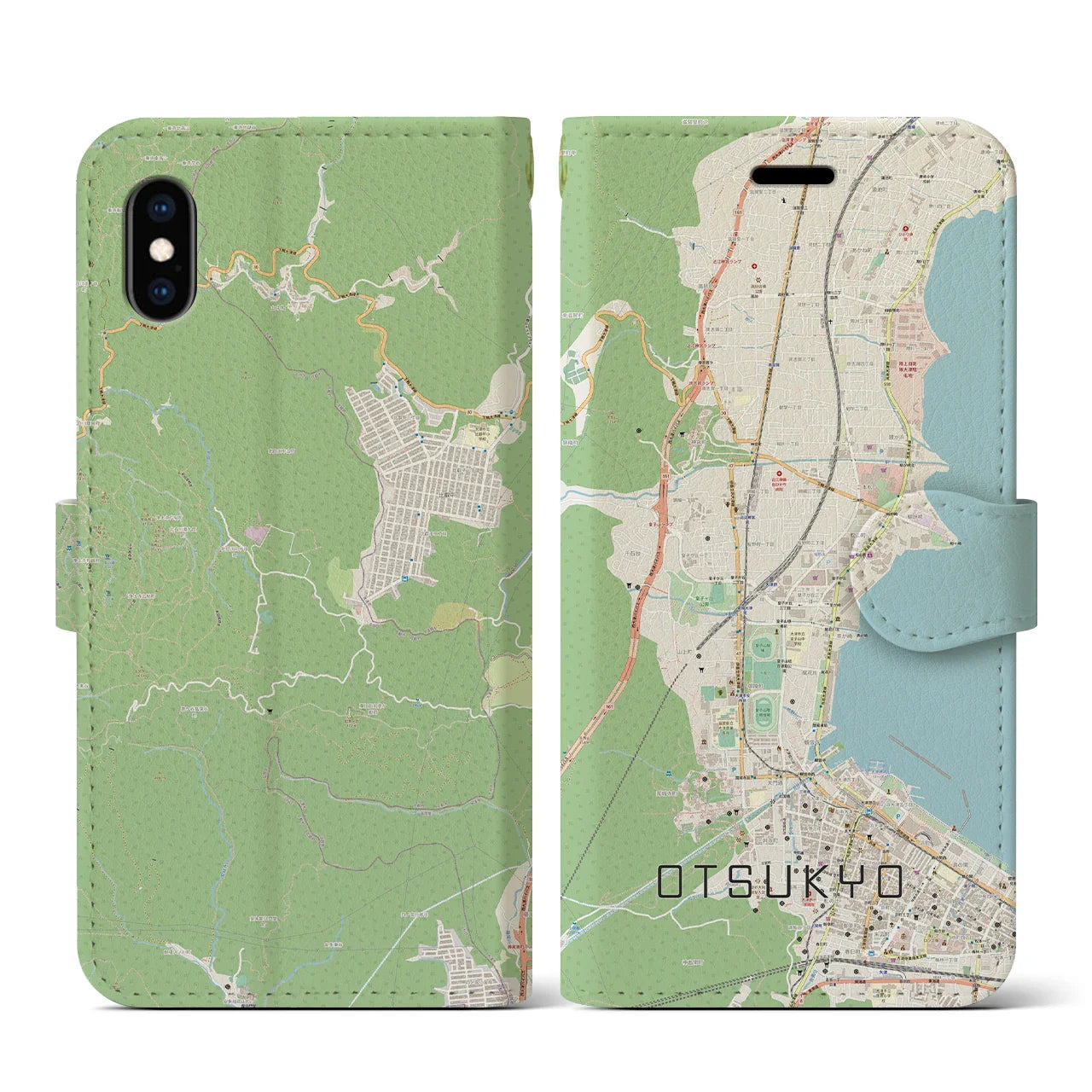 【大津京(滋賀県)】地図柄iPhoneケース(手帳タイプ)ナチュラル・iPhone XS / X 用