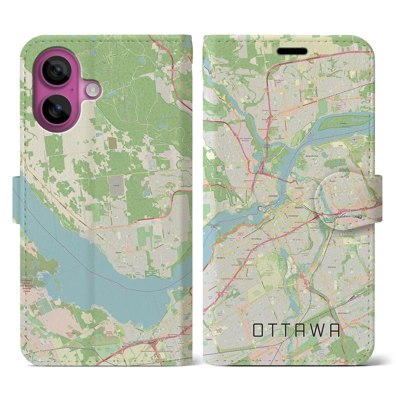 【オタワ(カナダ)】地図柄iPhoneケース(手帳タイプ)ナチュラル・iPhone 16 Pro 用