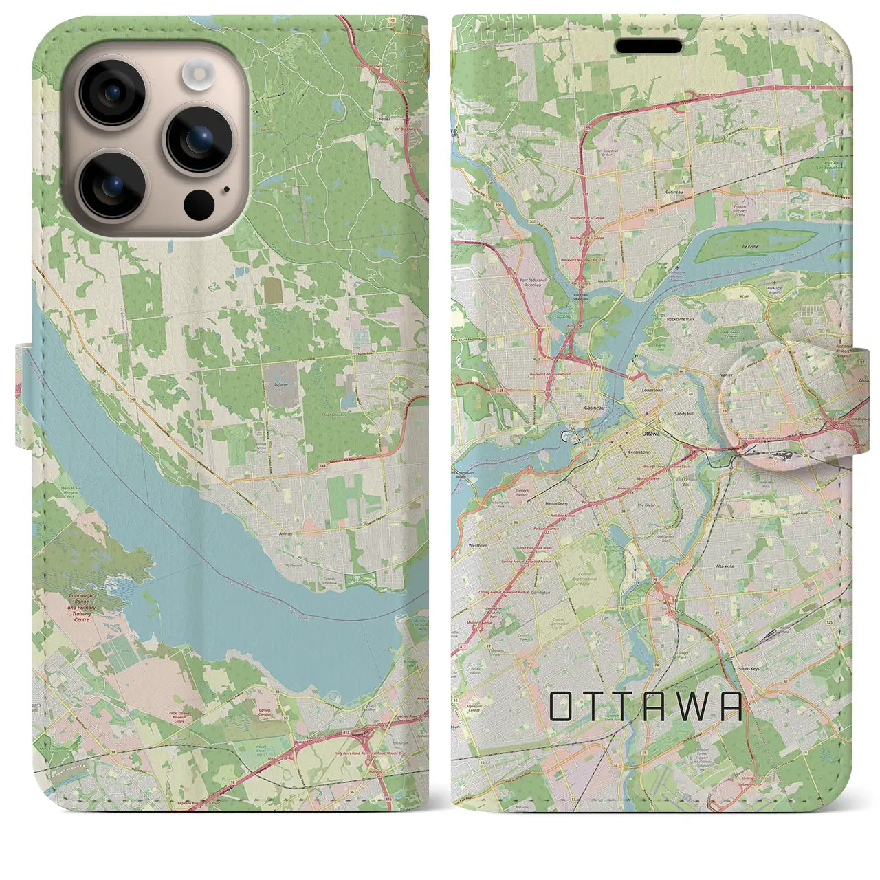 【オタワ(カナダ)】地図柄iPhoneケース(手帳タイプ)ナチュラル・iPhone 16 Plus 用
