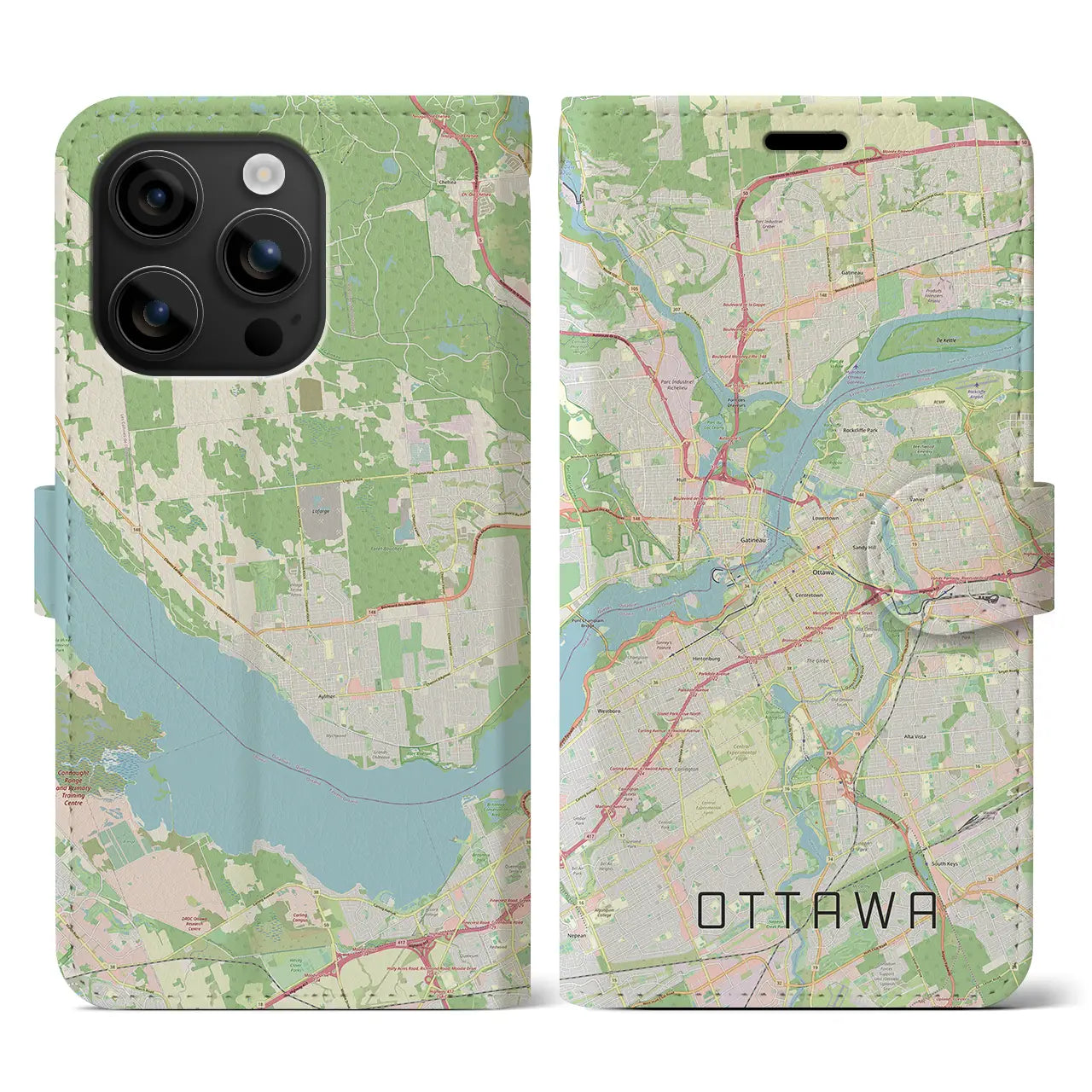 【オタワ(カナダ)】地図柄iPhoneケース(手帳タイプ)ナチュラル・iPhone 16 用