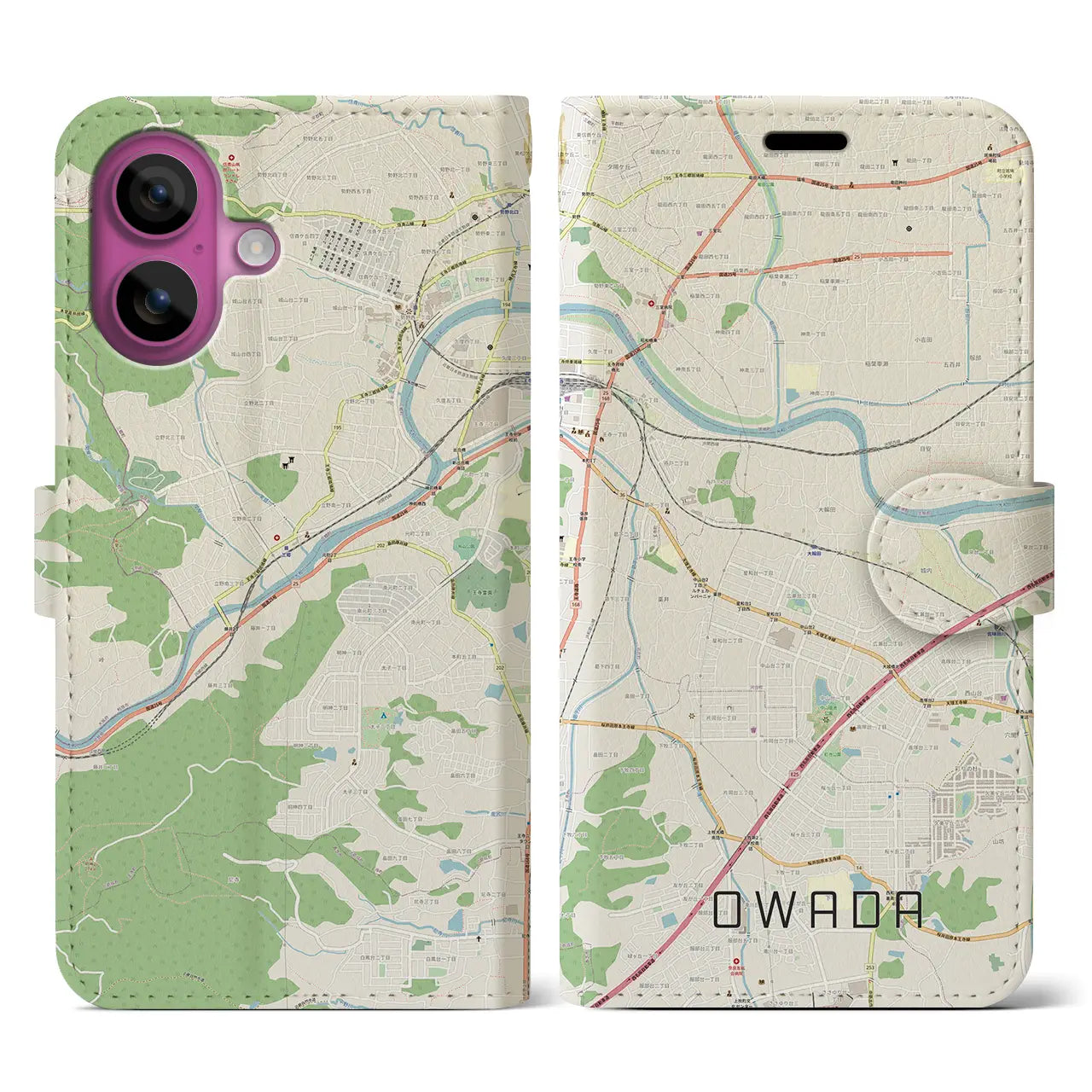 【大輪田(奈良県)】地図柄iPhoneケース(手帳タイプ)ナチュラル・iPhone 16 Pro 用