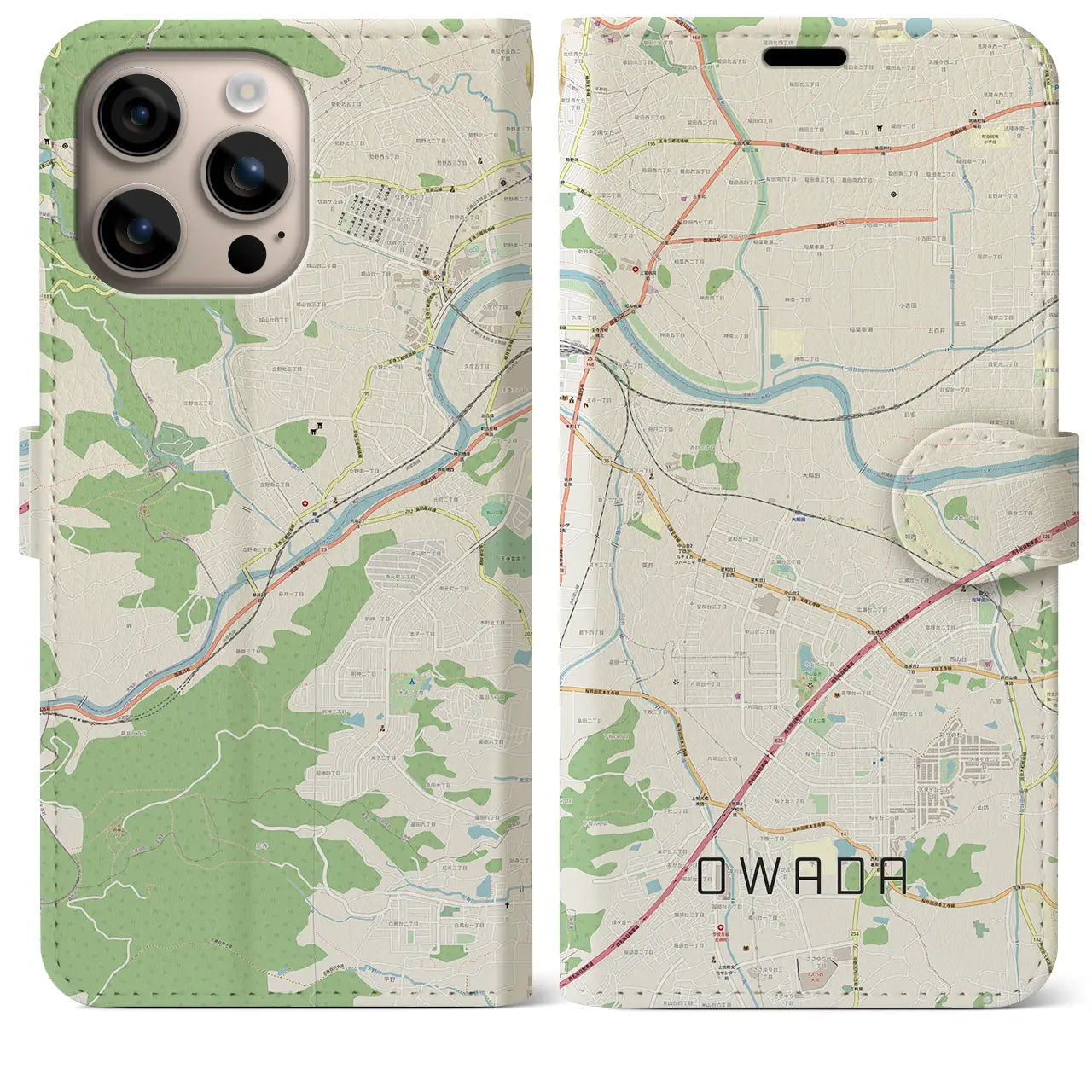 【大輪田(奈良県)】地図柄iPhoneケース(手帳タイプ)ナチュラル・iPhone 16 Plus 用