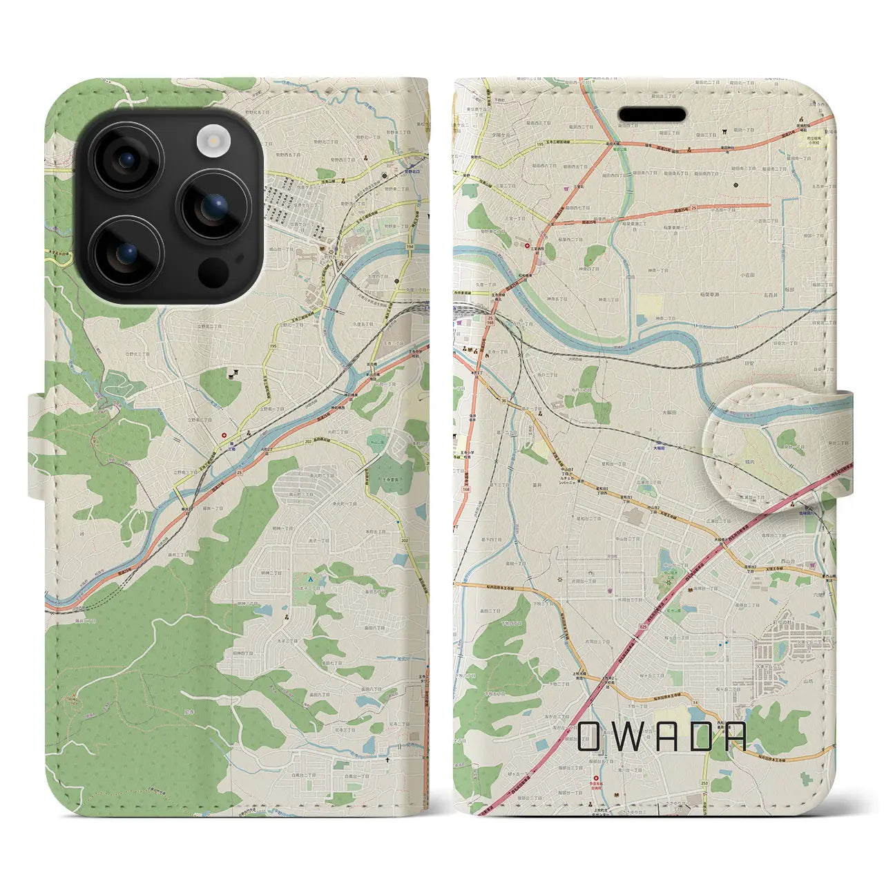 【大輪田(奈良県)】地図柄iPhoneケース(手帳タイプ)ナチュラル・iPhone 16 用